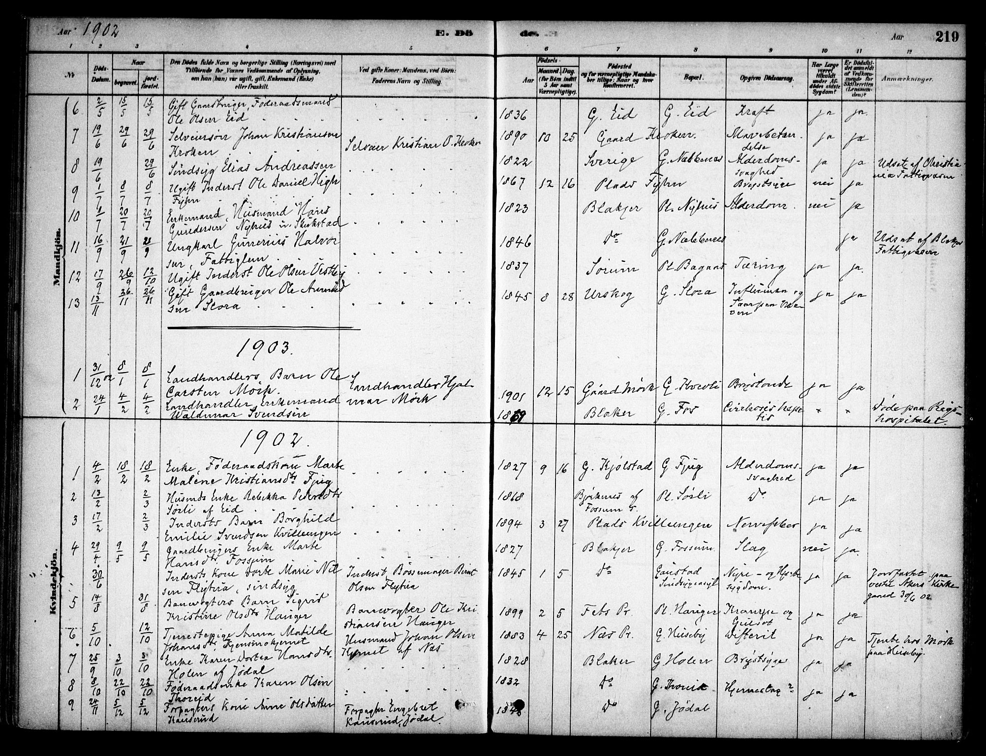 Aurskog prestekontor Kirkebøker, SAO/A-10304a/F/Fb/L0001: Parish register (official) no. II 1, 1878-1909, p. 219