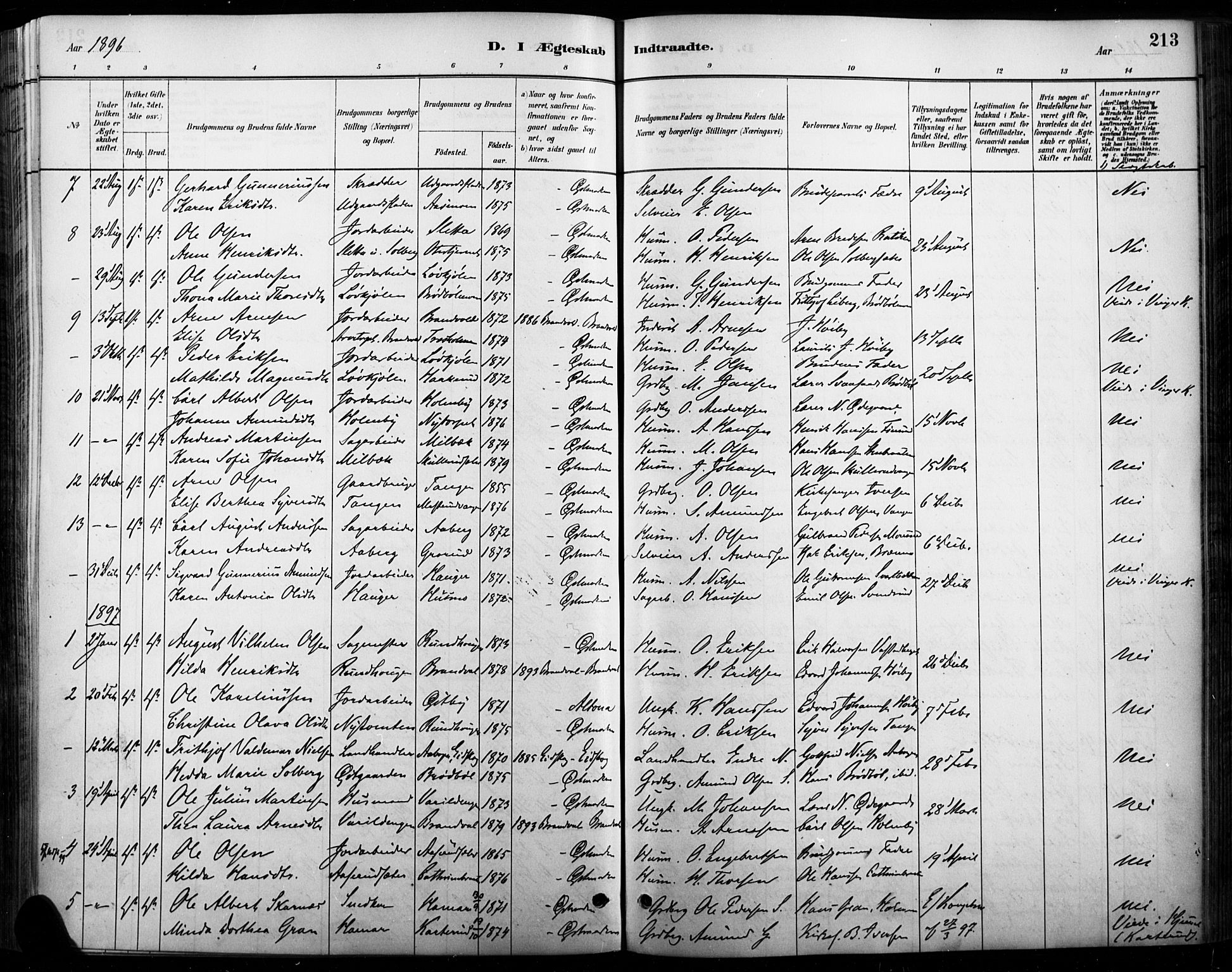 Vinger prestekontor, AV/SAH-PREST-024/H/Ha/Haa/L0015: Parish register (official) no. 15, 1881-1900, p. 213