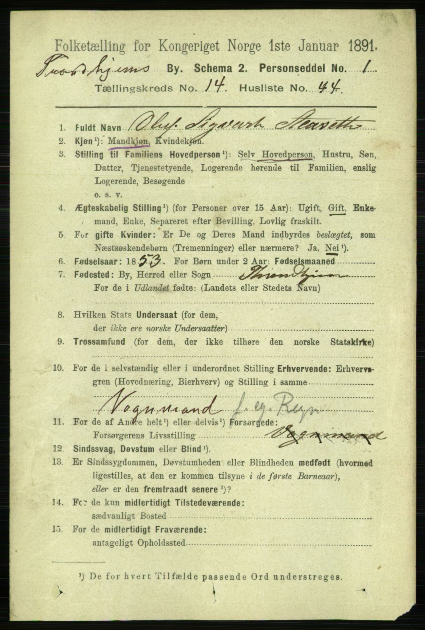 RA, 1891 census for 1601 Trondheim, 1891, p. 11540