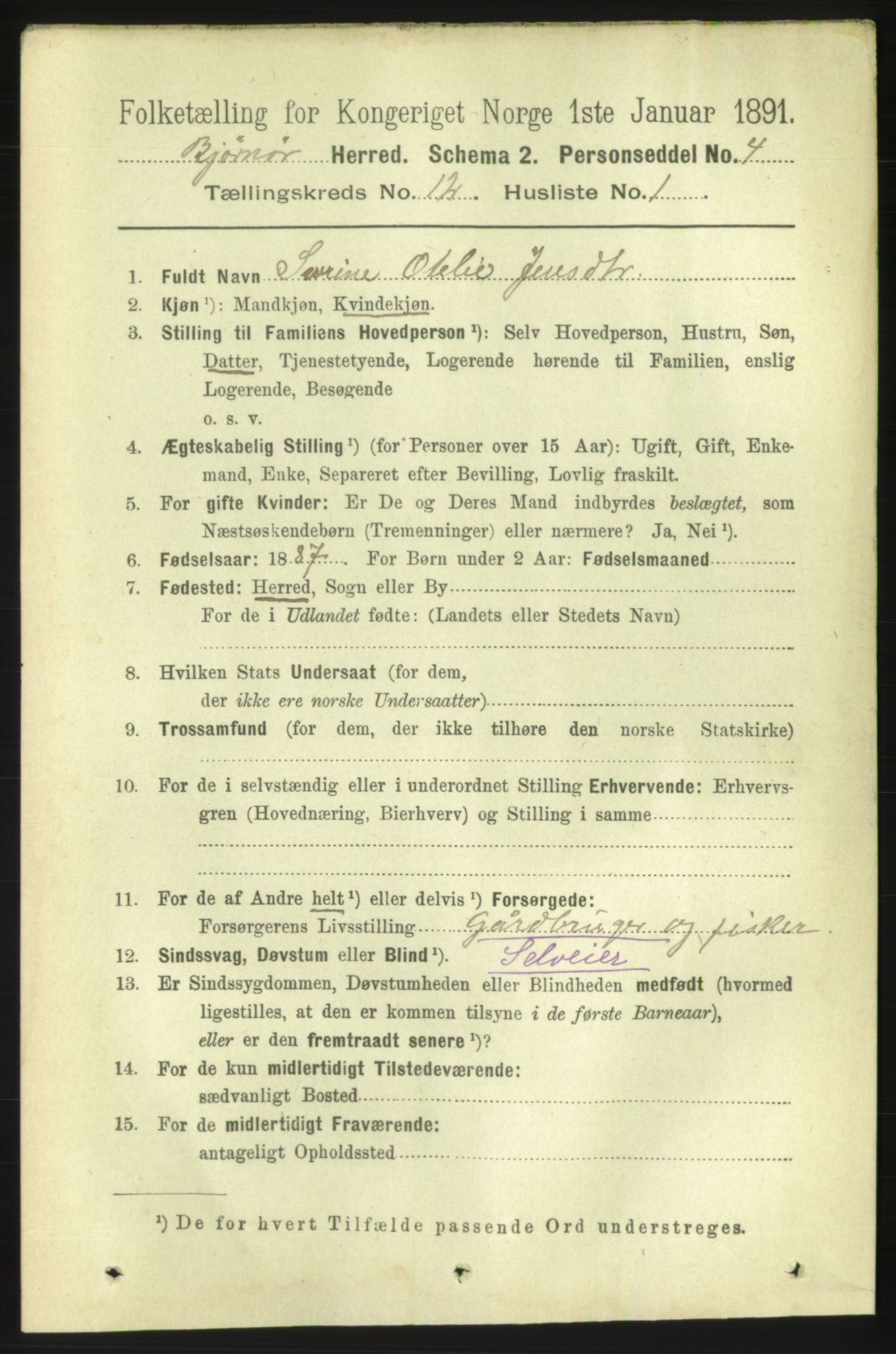 RA, 1891 census for 1632 Bjørnør, 1891, p. 5097