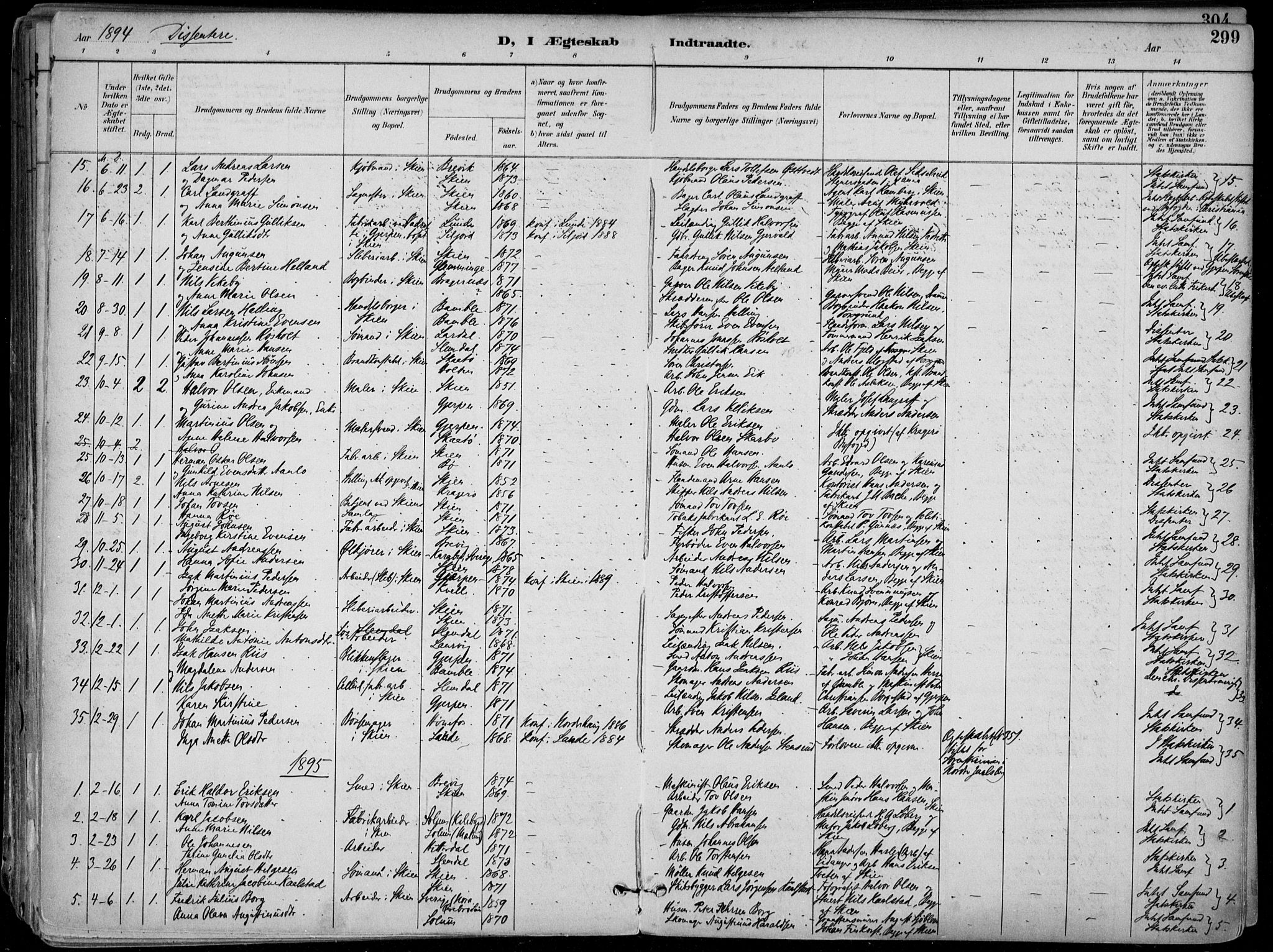 Skien kirkebøker, SAKO/A-302/F/Fa/L0010: Parish register (official) no. 10, 1891-1899, p. 299