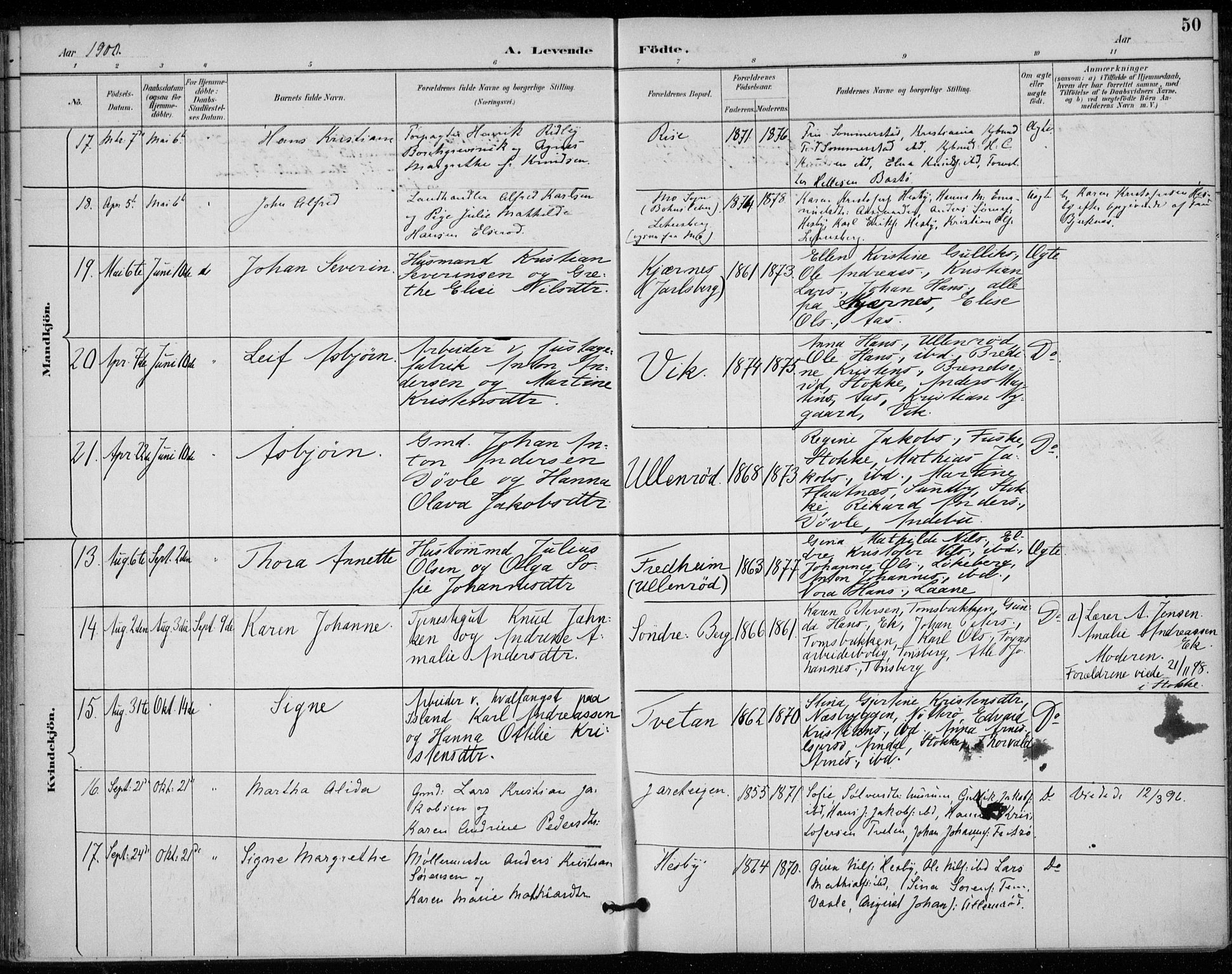 Sem kirkebøker, AV/SAKO-A-5/F/Fa/L0011: Parish register (official) no. I 11, 1888-1904, p. 50