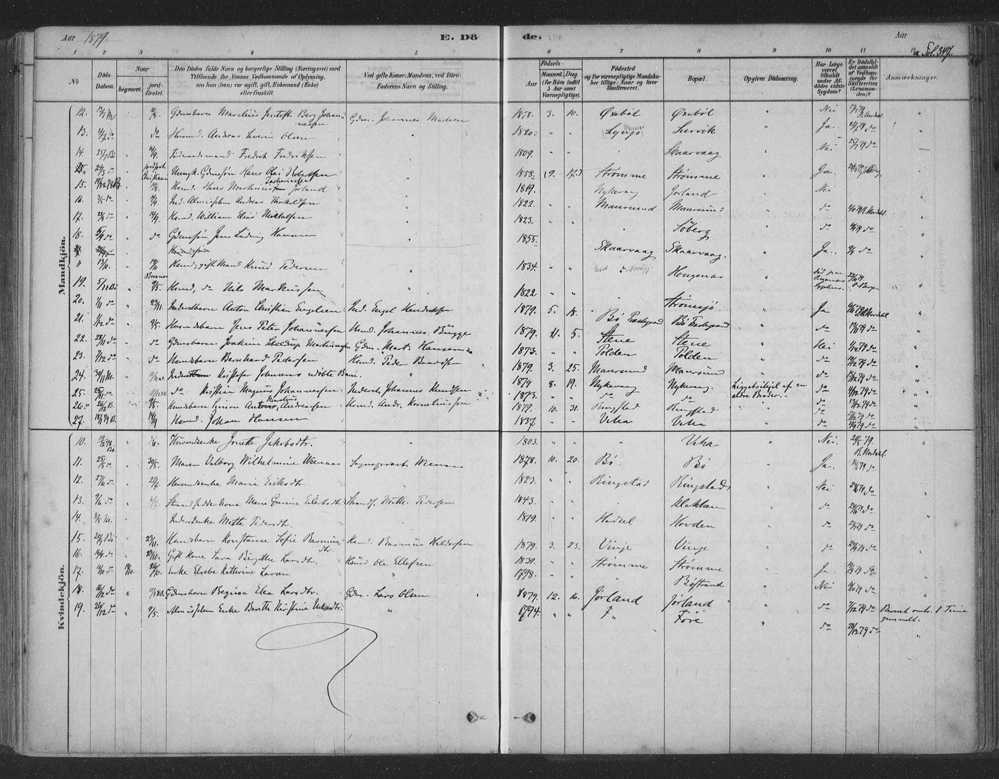 Ministerialprotokoller, klokkerbøker og fødselsregistre - Nordland, AV/SAT-A-1459/891/L1302: Parish register (official) no. 891A07, 1878-1895, p. 347