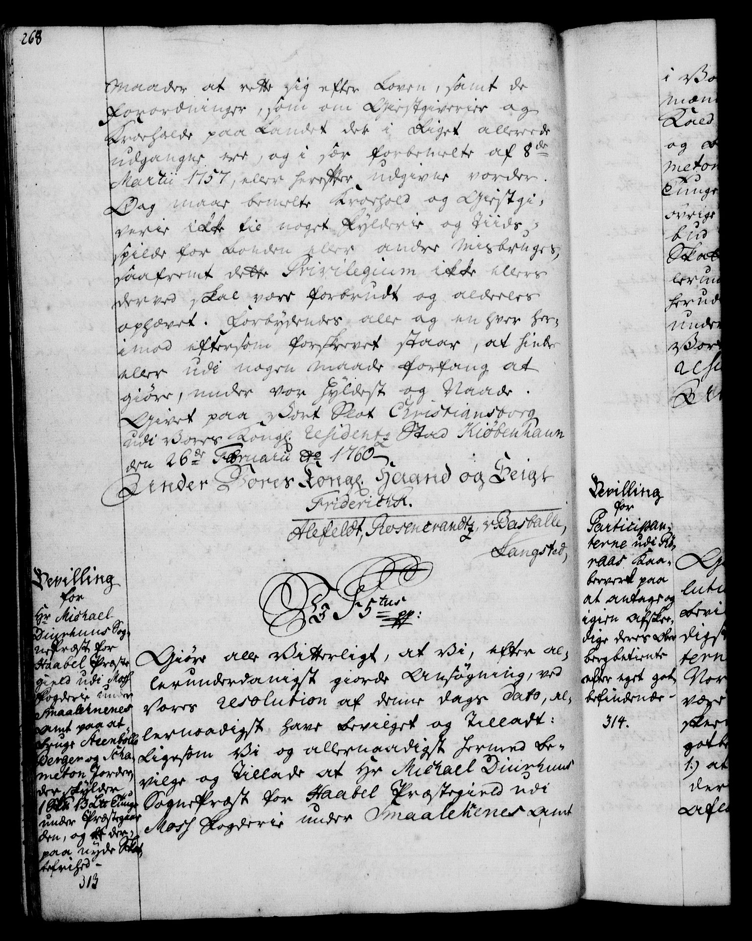 Rentekammeret, Kammerkanselliet, RA/EA-3111/G/Gg/Gga/L0007: Norsk ekspedisjonsprotokoll med register (merket RK 53.7), 1759-1768, p. 268