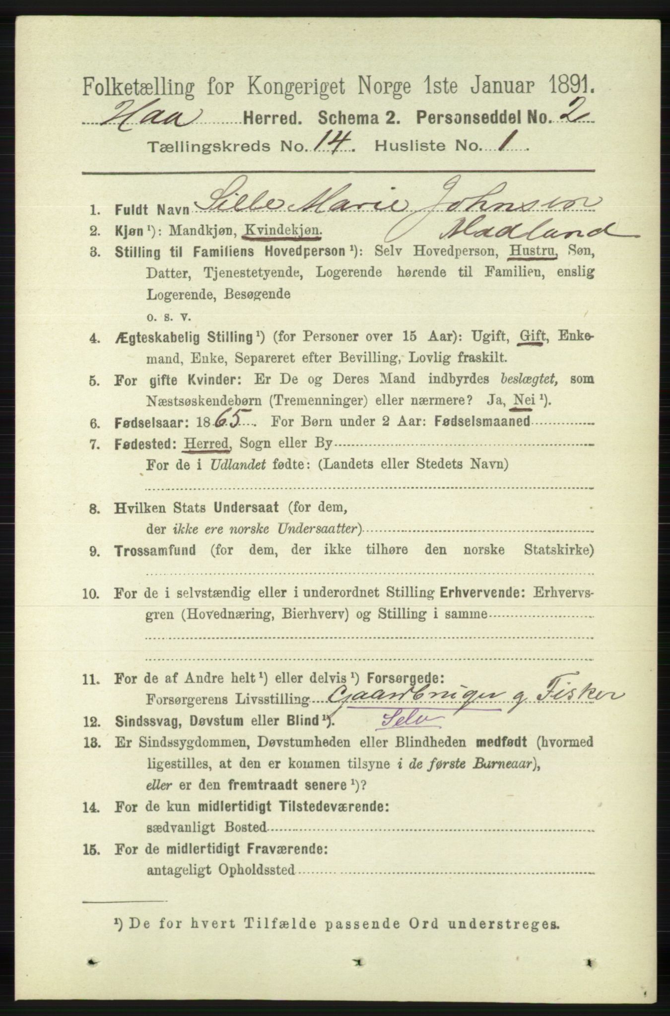 RA, 1891 census for 1119 Hå, 1891, p. 3359