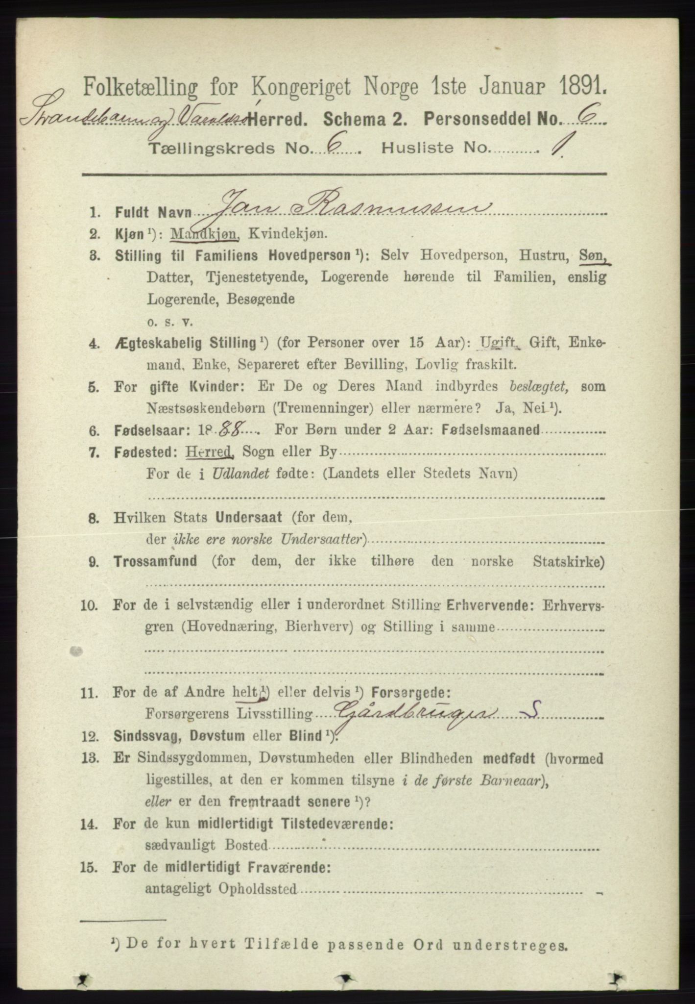 RA, 1891 census for 1226 Strandebarm og Varaldsøy, 1891, p. 2435