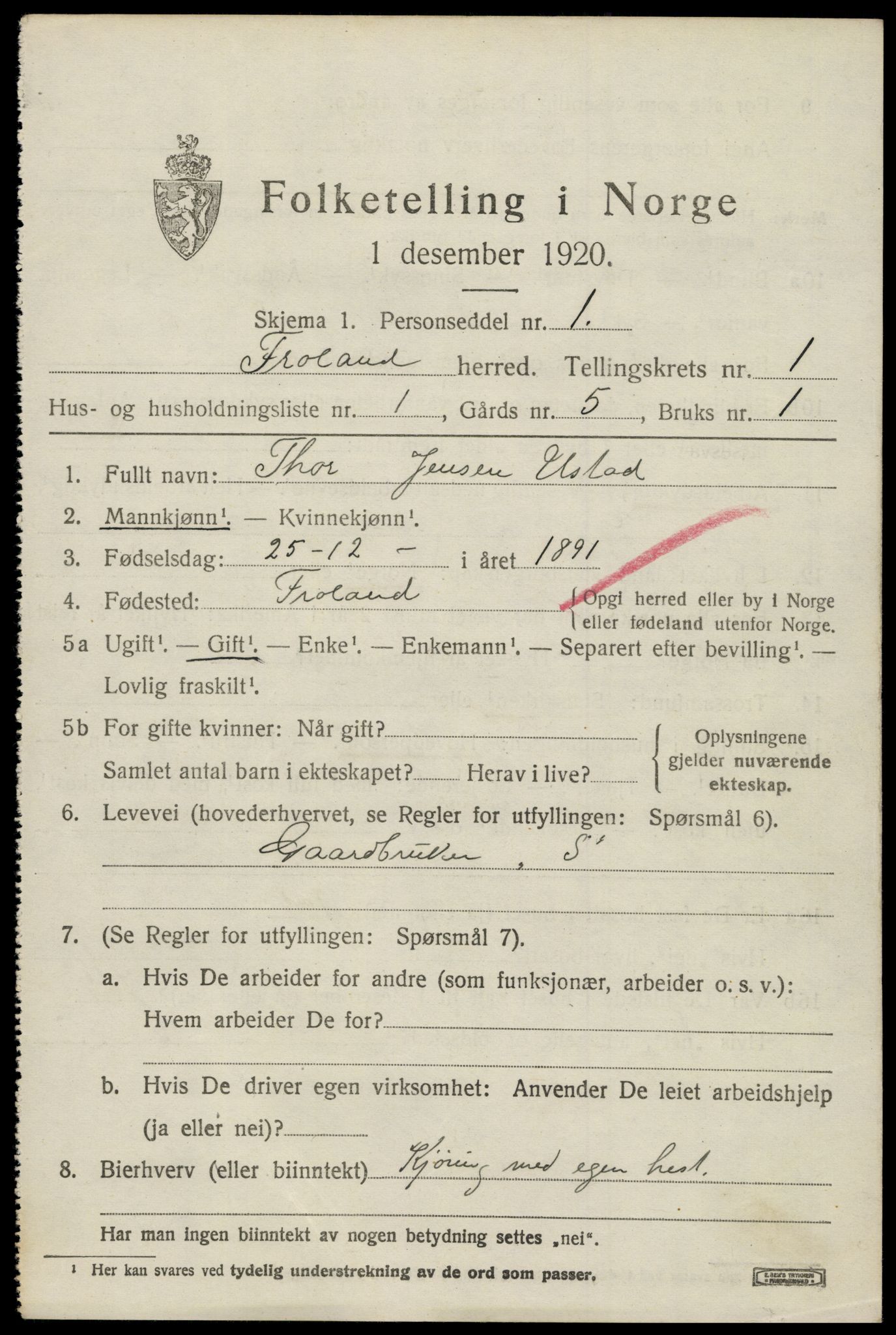 SAK, 1920 census for Froland, 1920, p. 963