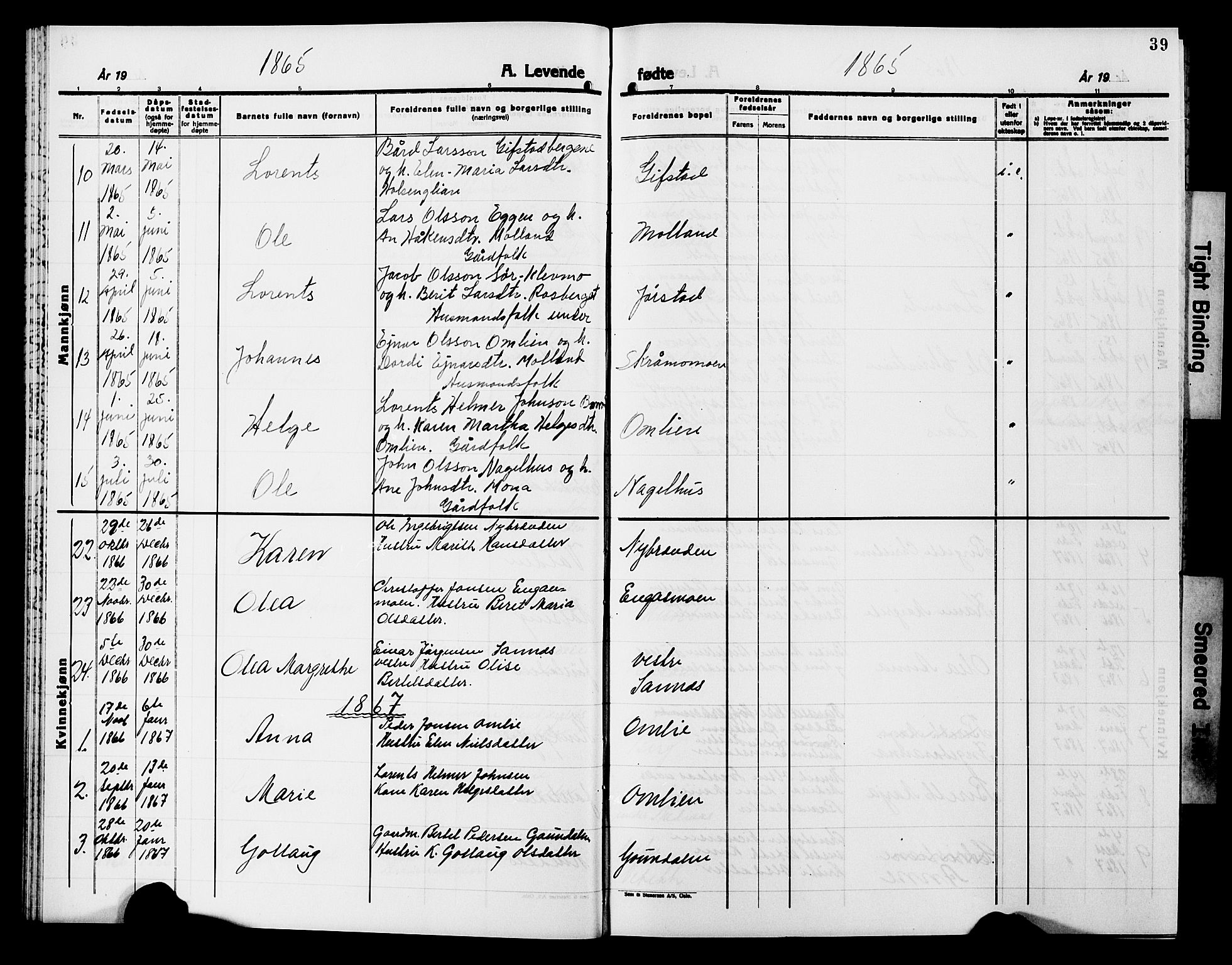 Ministerialprotokoller, klokkerbøker og fødselsregistre - Nord-Trøndelag, SAT/A-1458/749/L0485: Parish register (official) no. 749D01, 1857-1872, p. 39