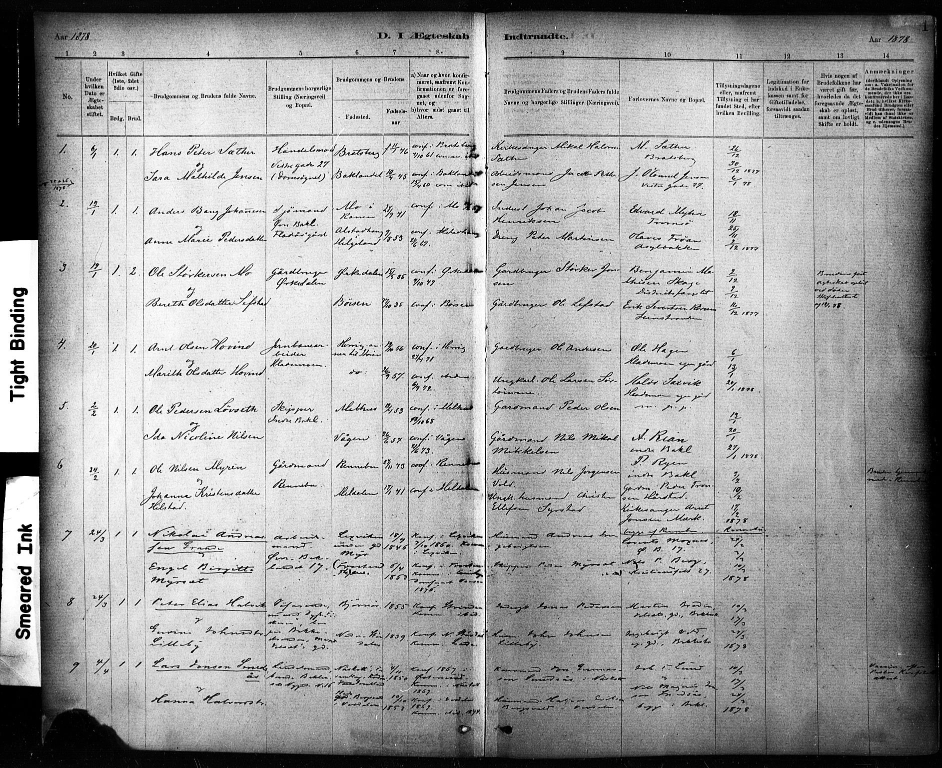 Ministerialprotokoller, klokkerbøker og fødselsregistre - Sør-Trøndelag, SAT/A-1456/604/L0189: Parish register (official) no. 604A10, 1878-1892, p. 1