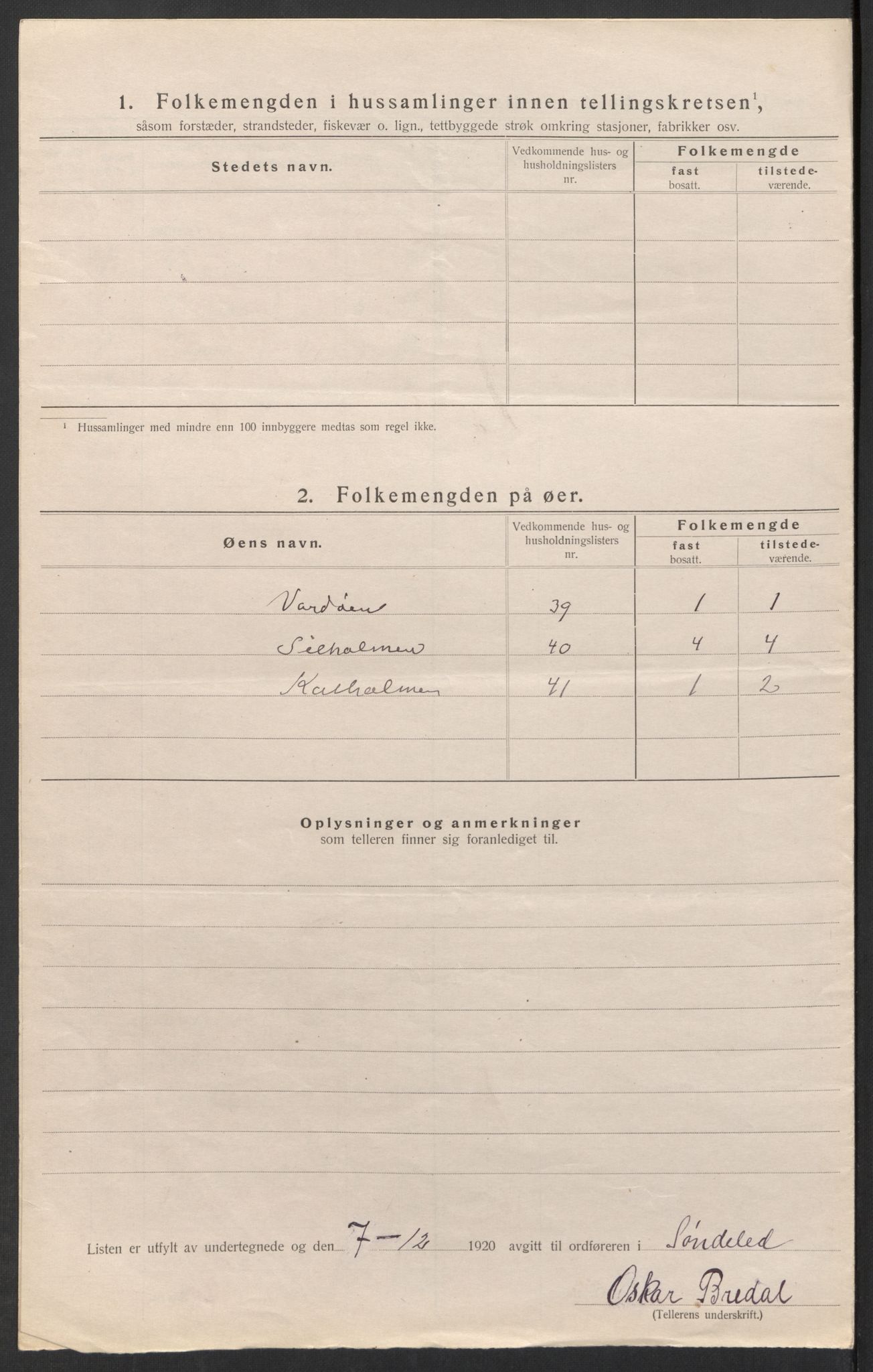 SAK, 1920 census for Søndeled, 1920, p. 26