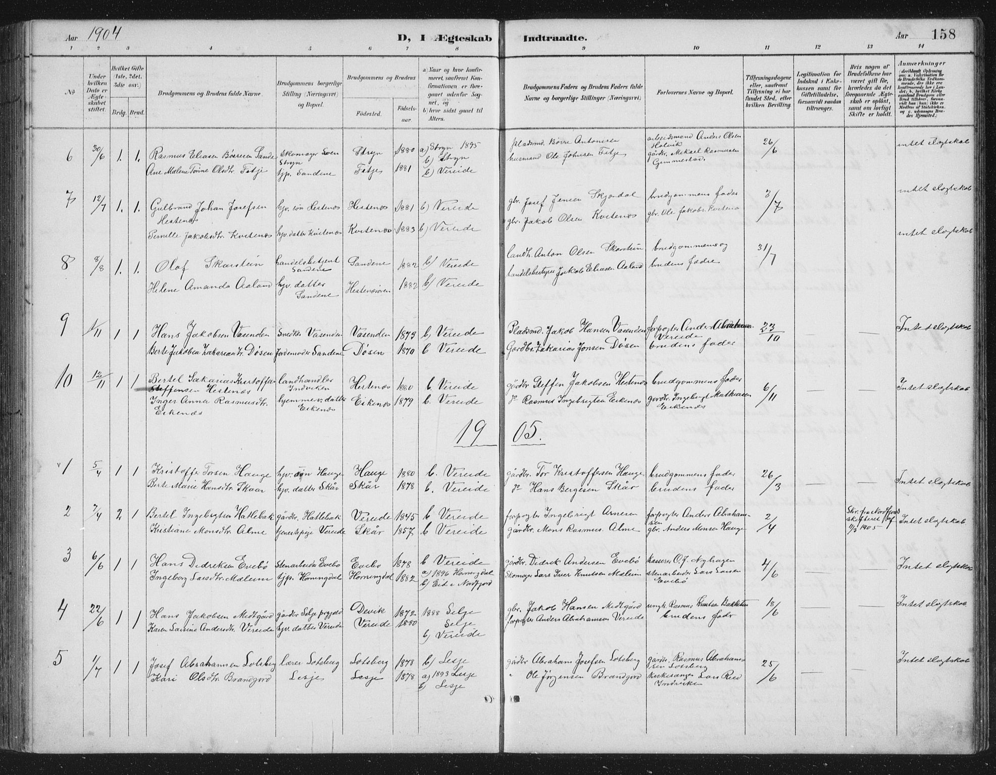 Gloppen sokneprestembete, AV/SAB-A-80101/H/Hab/Habb/L0002: Parish register (copy) no. B 2, 1889-1909, p. 158