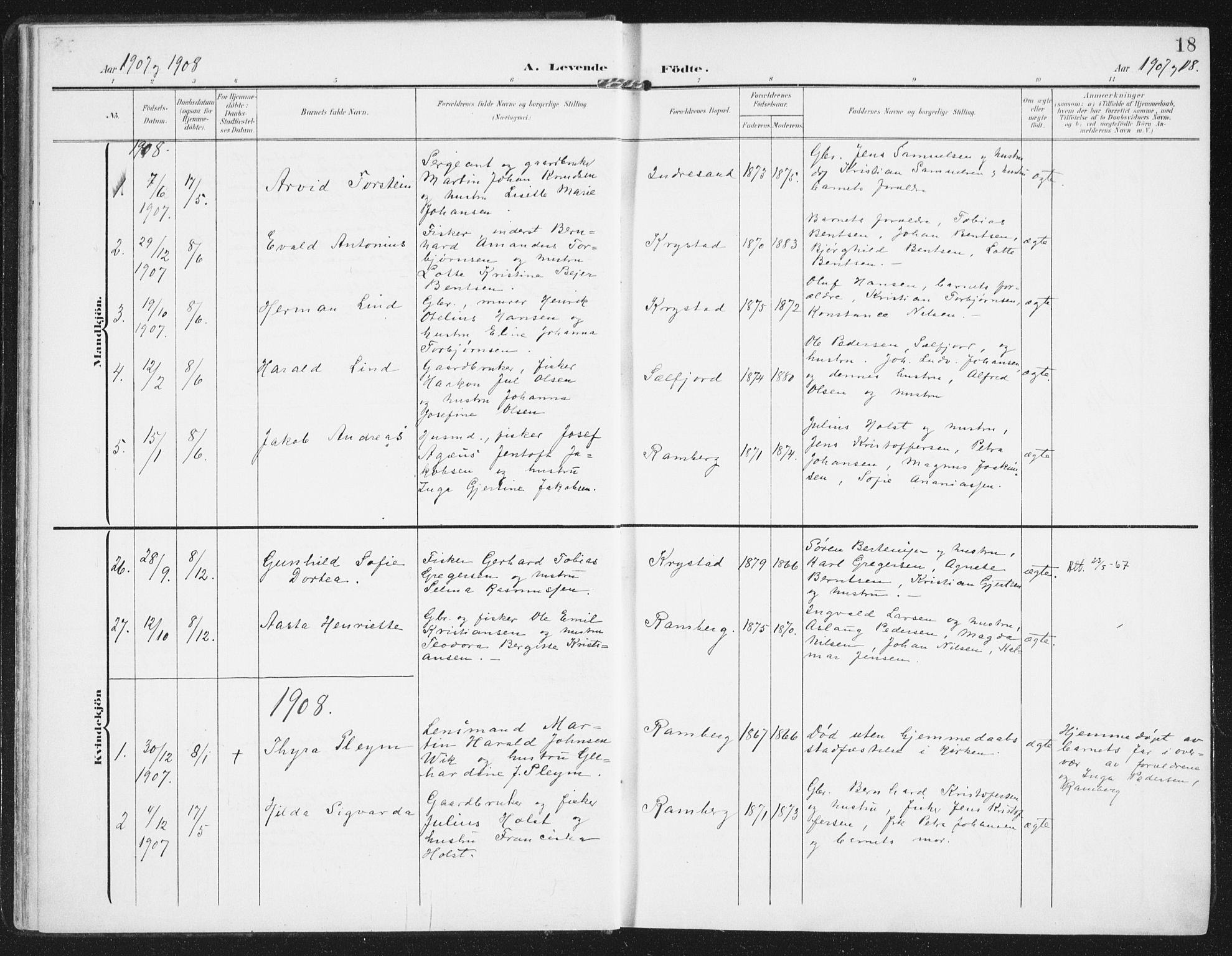 Ministerialprotokoller, klokkerbøker og fødselsregistre - Nordland, SAT/A-1459/885/L1206: Parish register (official) no. 885A07, 1905-1915, p. 18