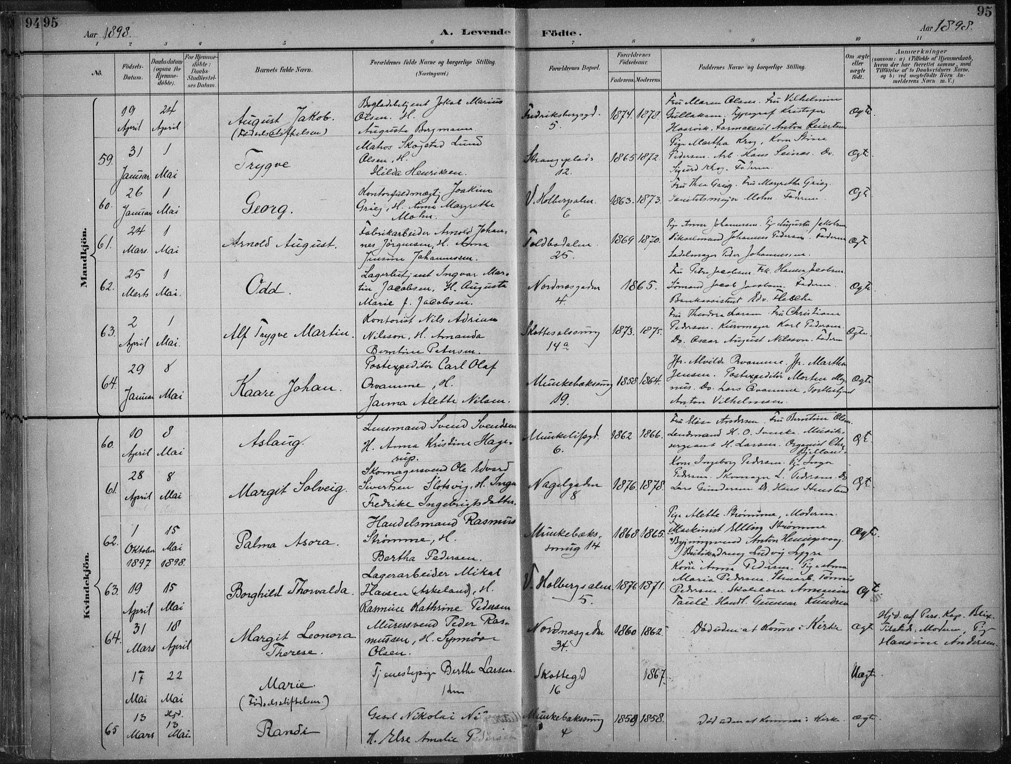 Nykirken Sokneprestembete, AV/SAB-A-77101/H/Haa/L0018: Parish register (official) no. B 6, 1895-1903, p. 95