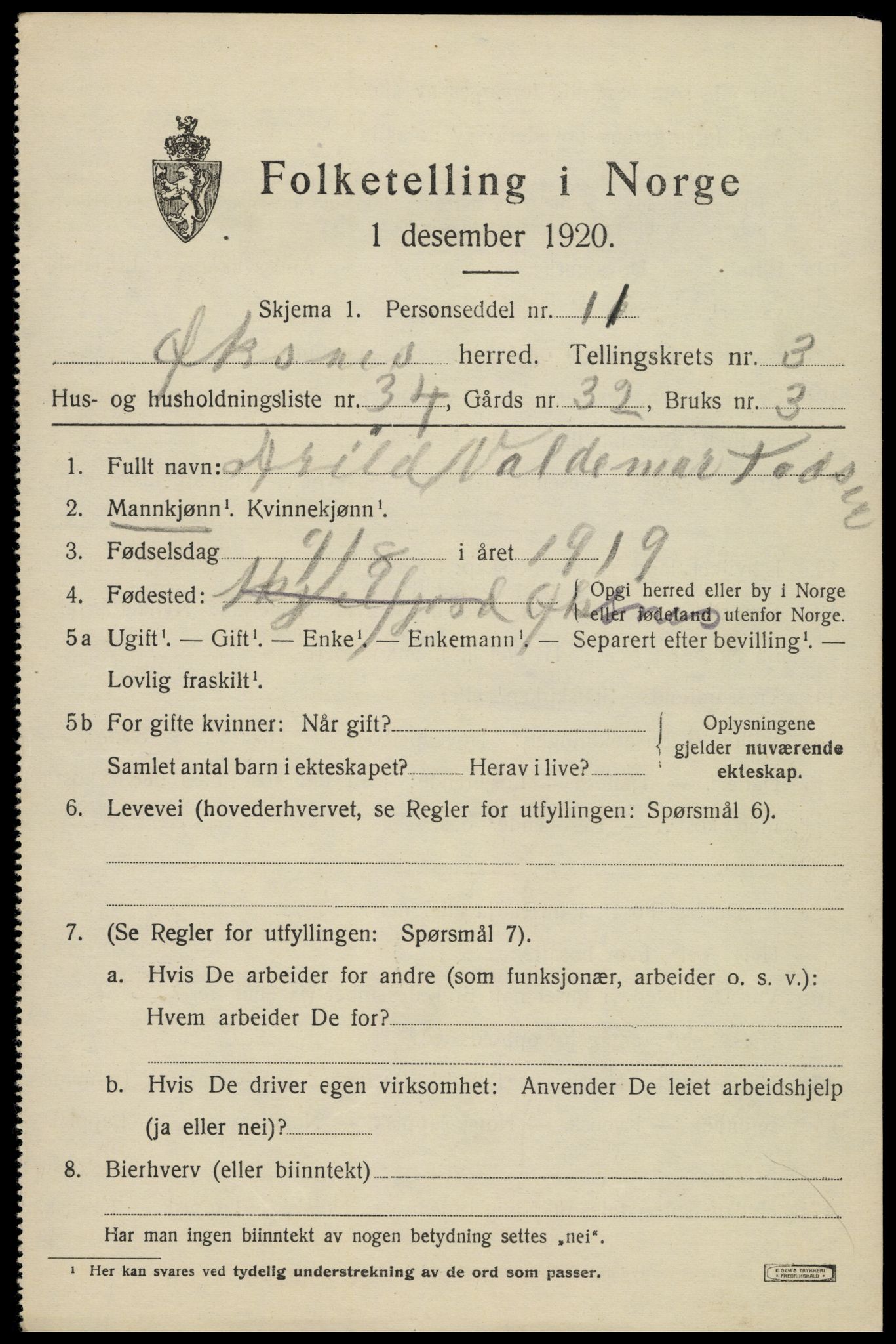 SAT, 1920 census for Øksnes, 1920, p. 2846