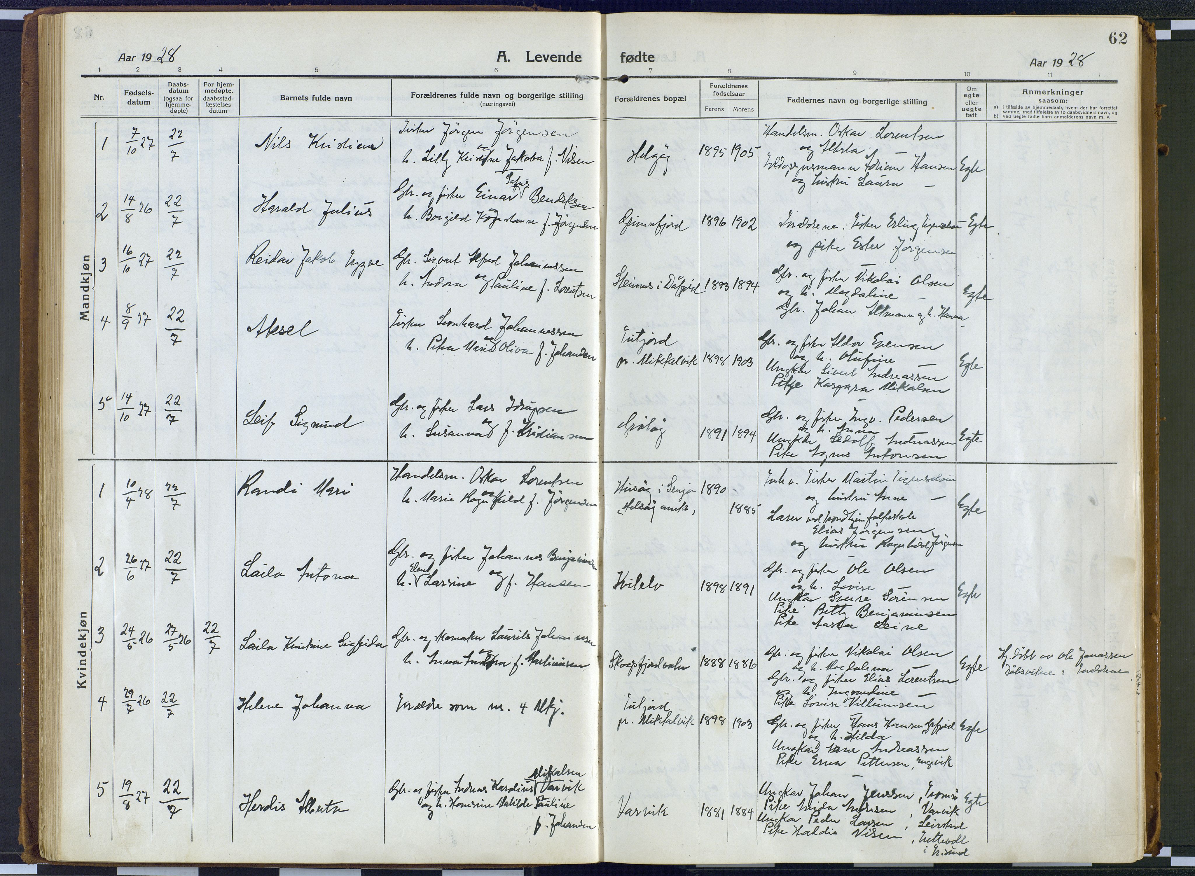 Karlsøy sokneprestembete, AV/SATØ-S-1299/H/Ha/Haa/L0016kirke: Parish register (official) no. 16, 1916-1934, p. 62