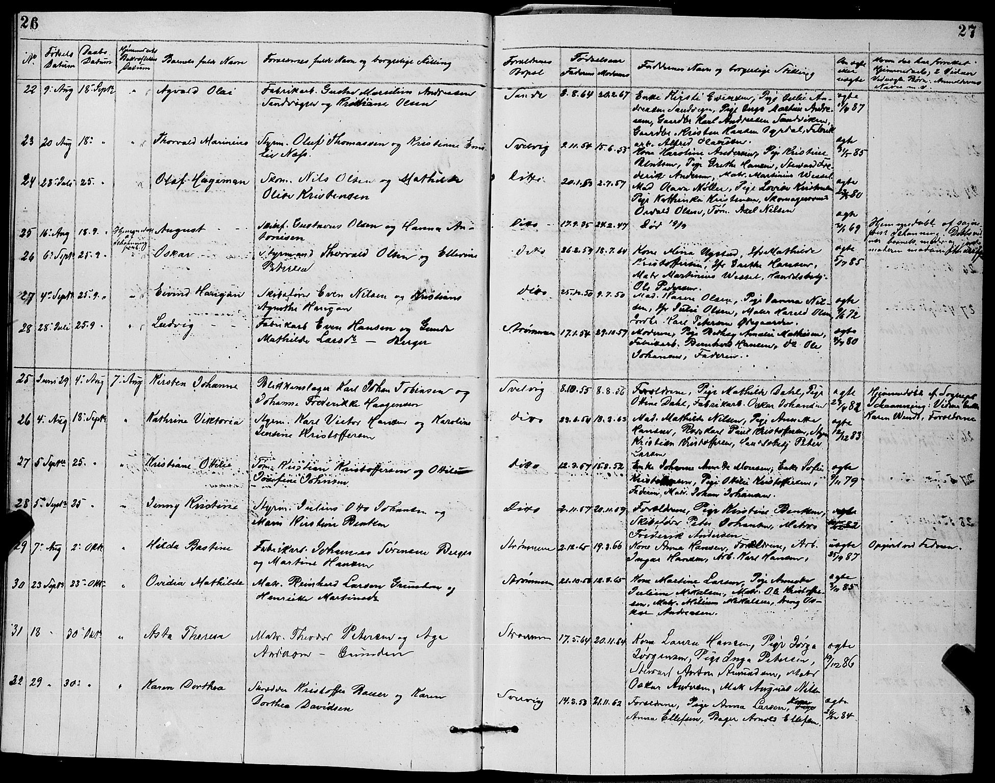 Strømm kirkebøker, AV/SAKO-A-322/G/Ga/L0002: Parish register (copy) no. I 2, 1885-1888, p. 26-27