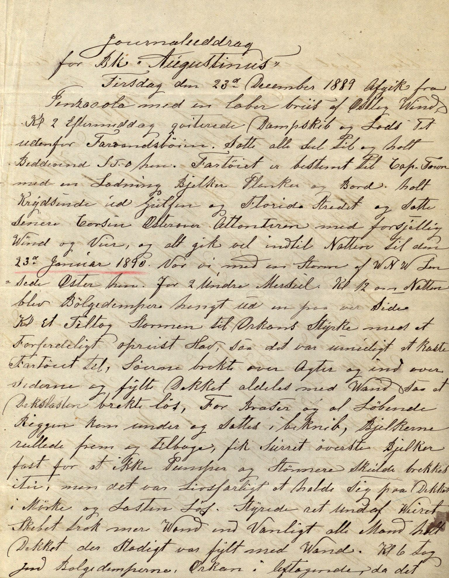 Pa 63 - Østlandske skibsassuranceforening, VEMU/A-1079/G/Ga/L0026/0008: Havaridokumenter / Bernadotte, Bardeu, Augustinus, Atlanta, Arne, 1890, p. 22