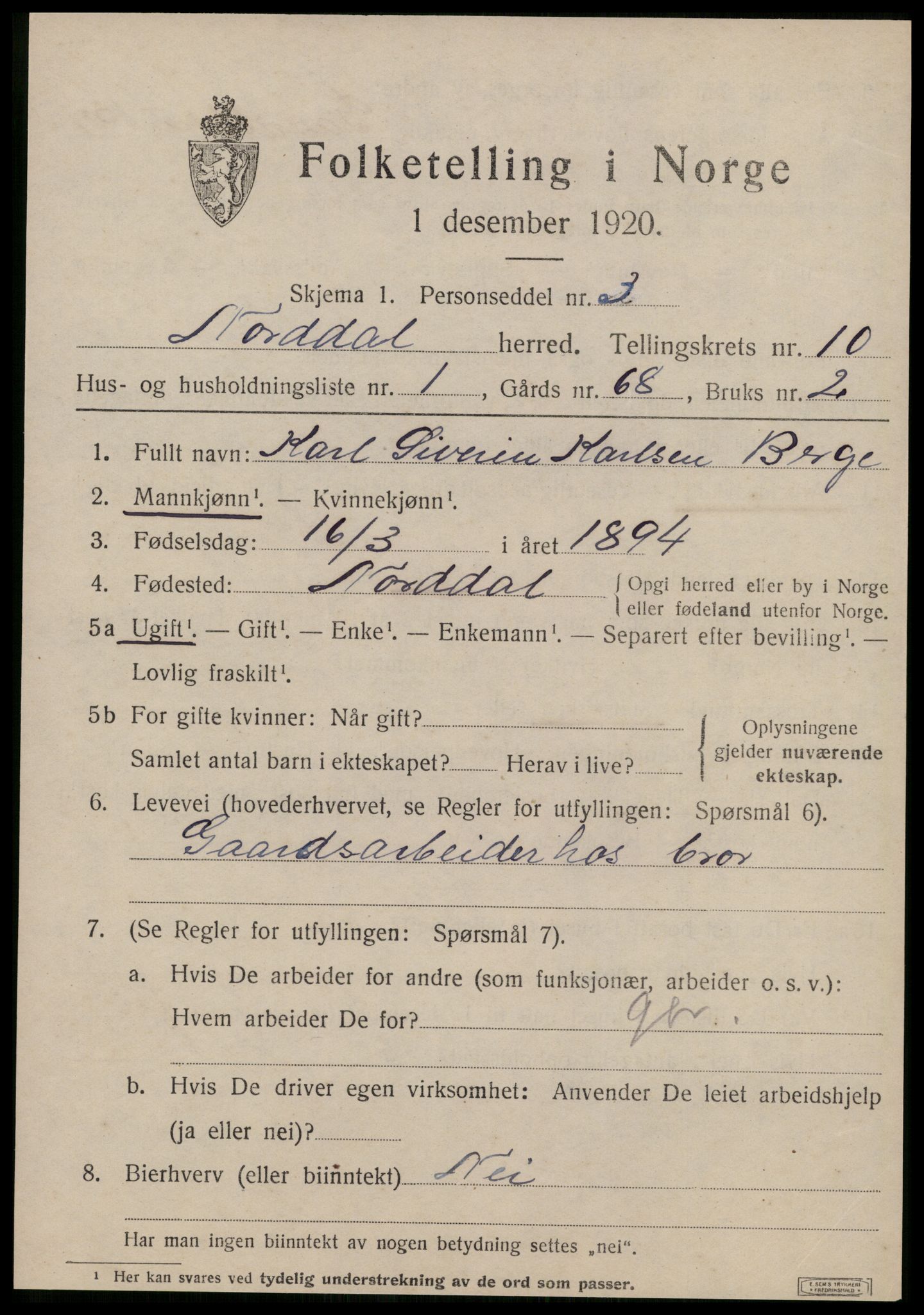 SAT, 1920 census for Norddal, 1920, p. 5375