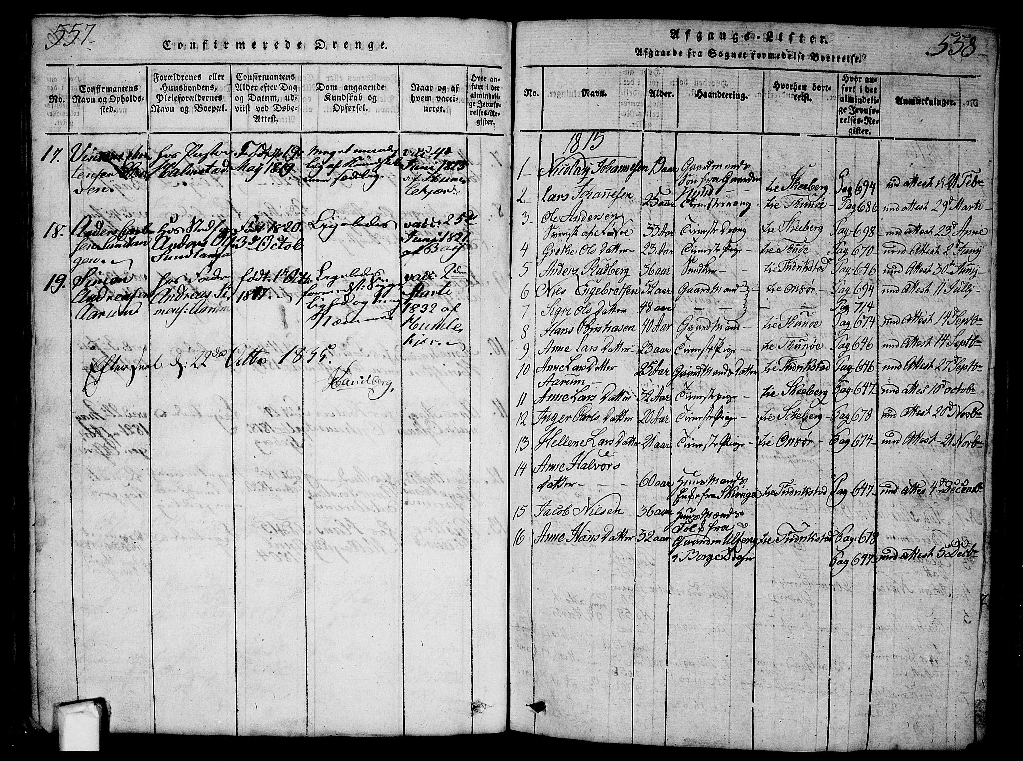 Borge prestekontor Kirkebøker, SAO/A-10903/G/Ga/L0001: Parish register (copy) no.  I 1, 1815-1835, p. 557-558