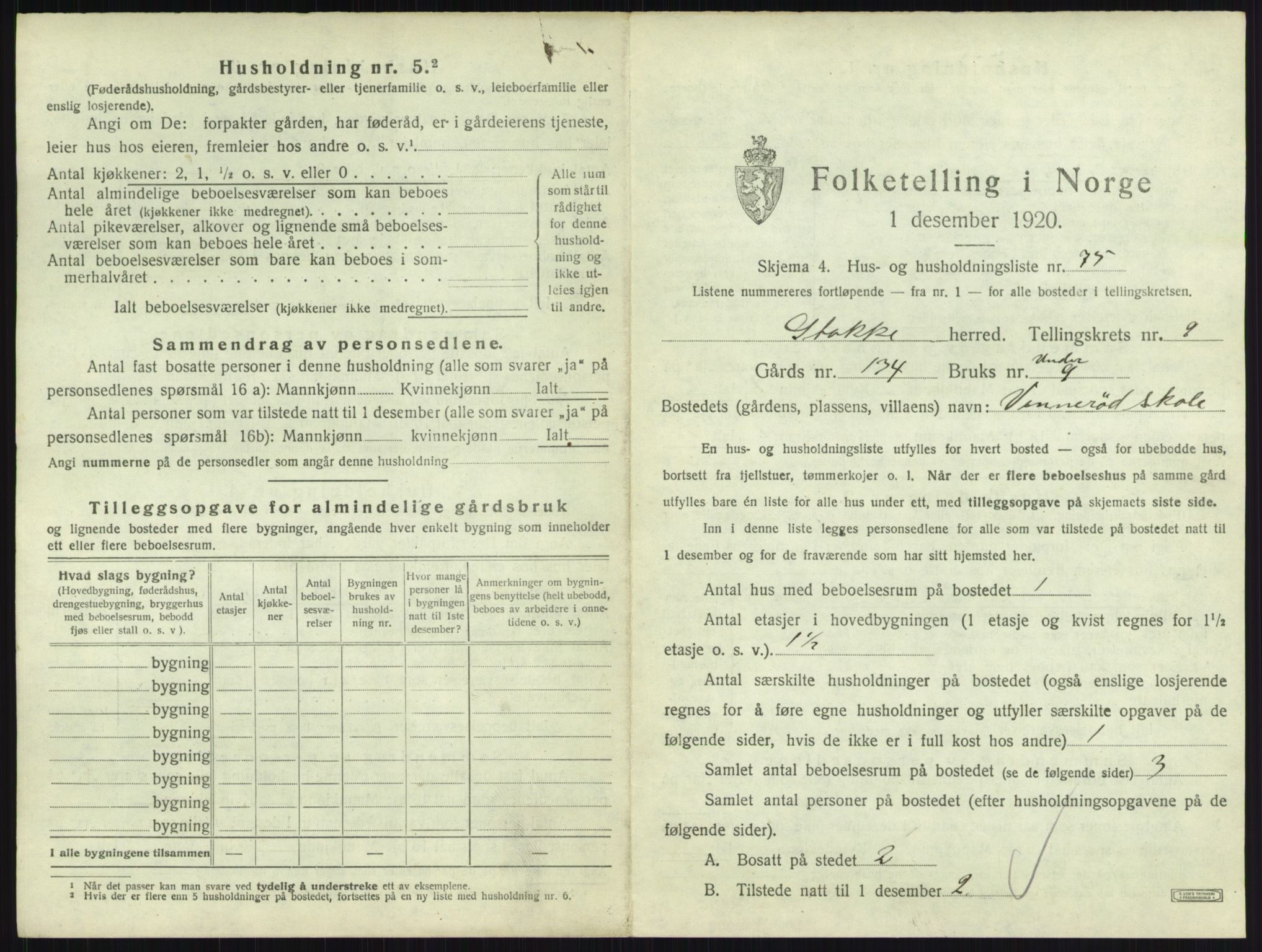 SAKO, 1920 census for Stokke, 1920, p. 1815