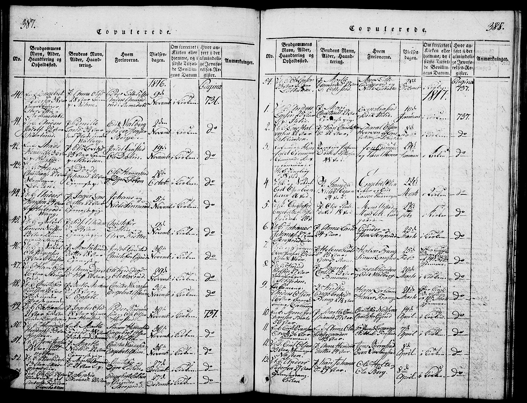 Stange prestekontor, SAH/PREST-002/L/L0001: Parish register (copy) no. 1, 1814-1825, p. 387-388