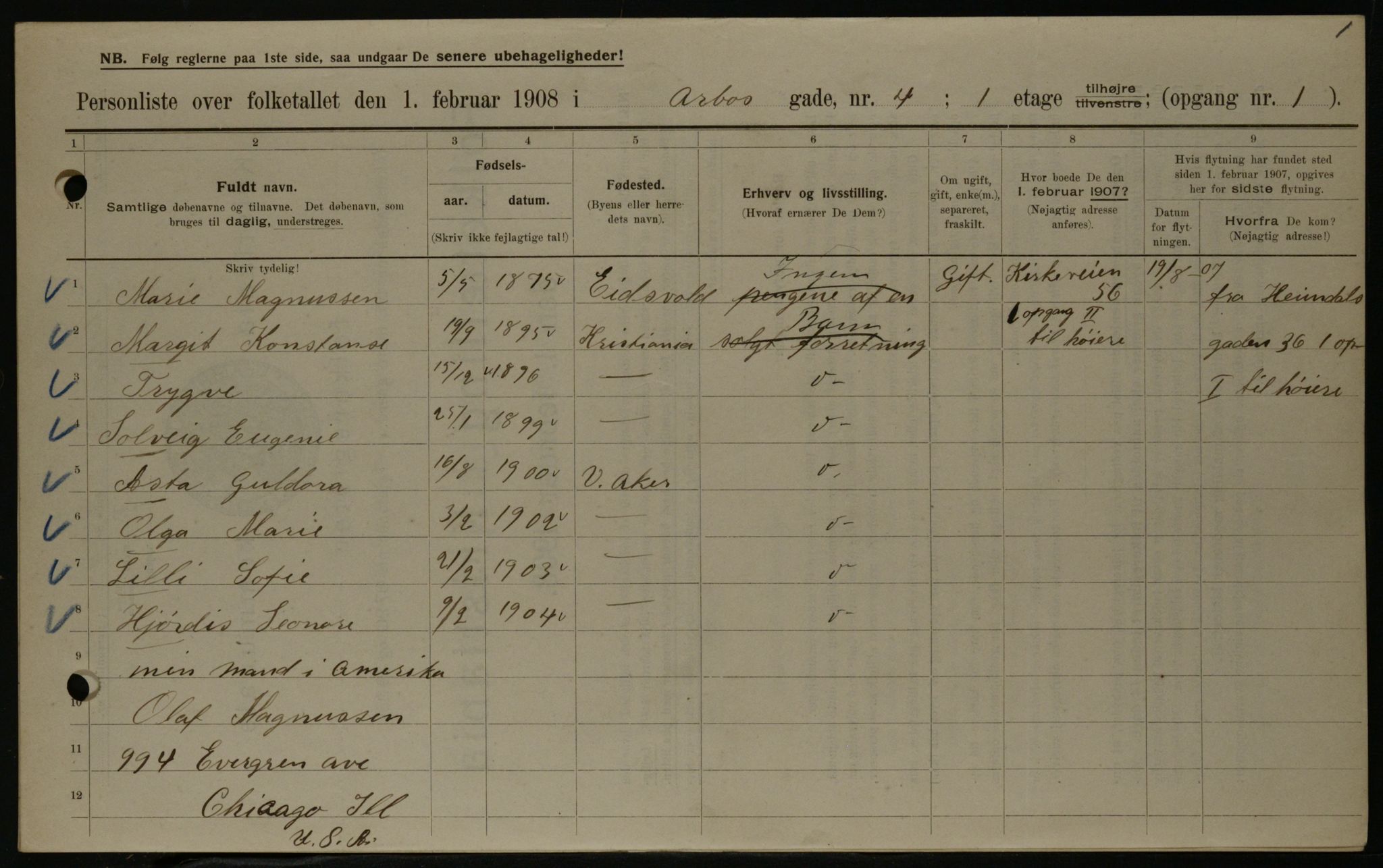 OBA, Municipal Census 1908 for Kristiania, 1908, p. 2046
