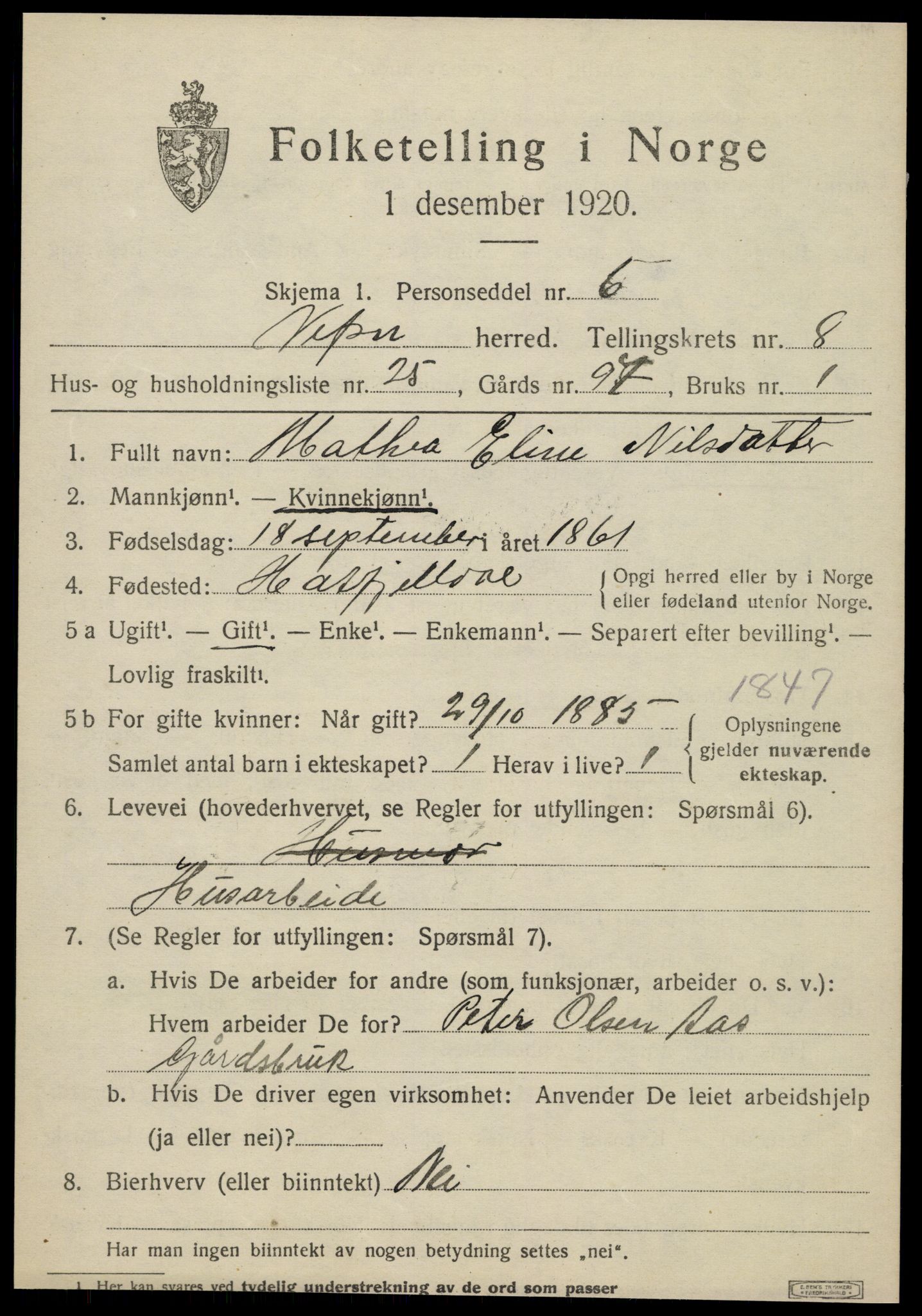 SAT, 1920 census for Vefsn, 1920, p. 5669