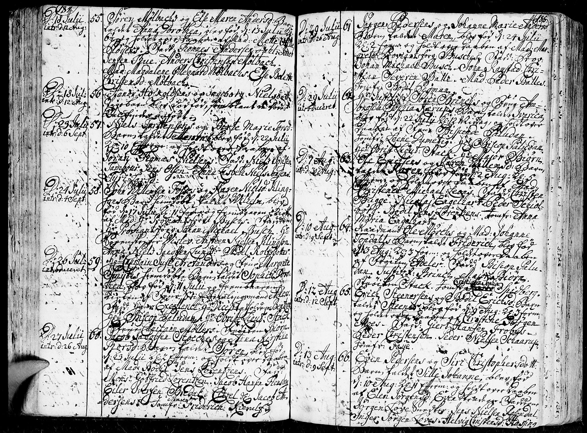 Kristiansand domprosti, SAK/1112-0006/F/Fa/L0001: Parish register (official) no. A 1, 1734-1793, p. 184-185
