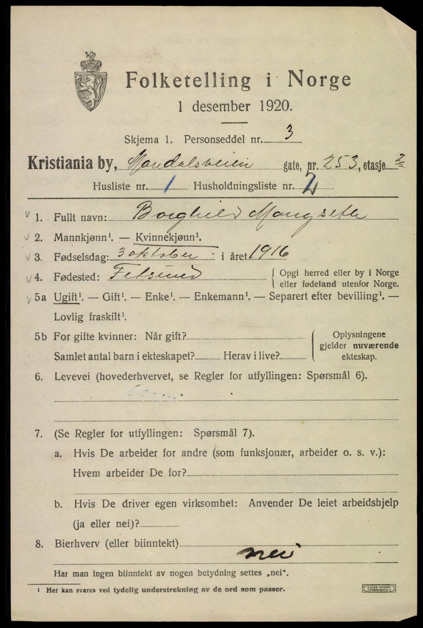 SAO, 1920 census for Kristiania, 1920, p. 384467