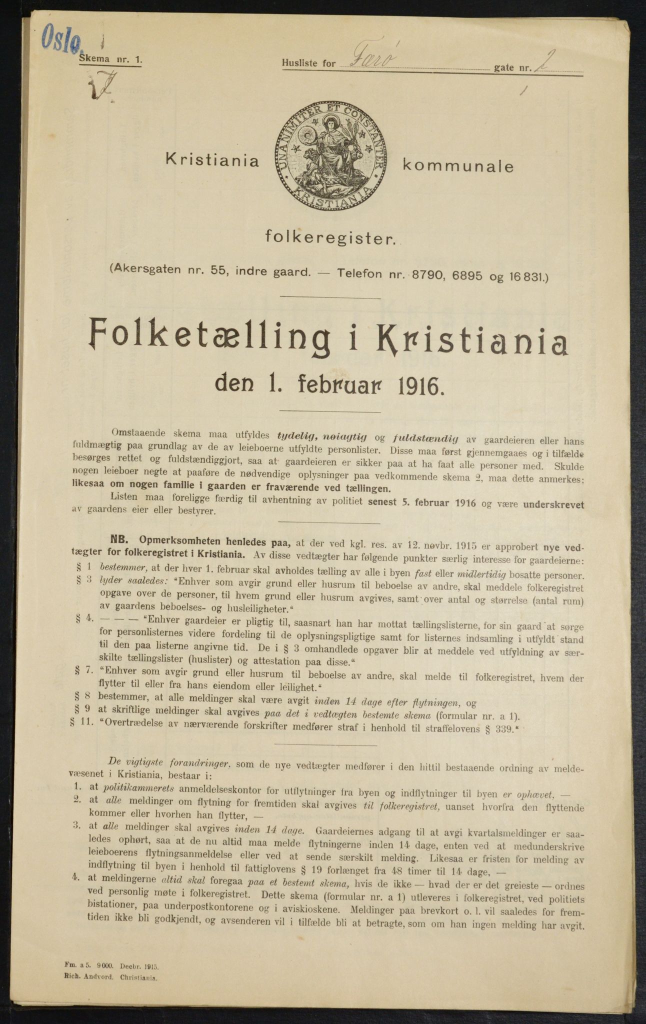 OBA, Municipal Census 1916 for Kristiania, 1916, p. 29052