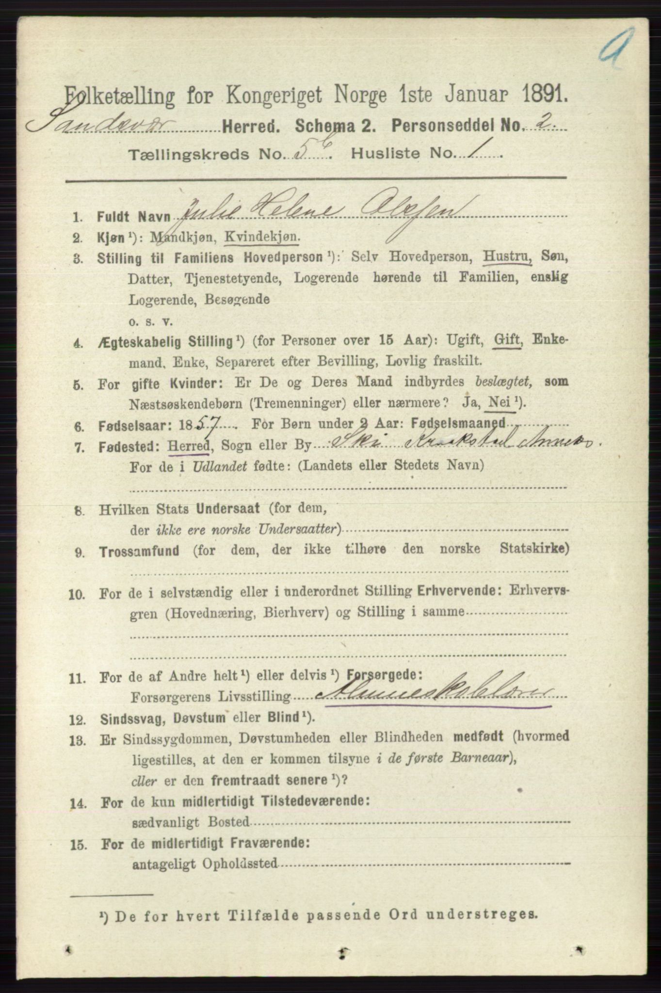 RA, 1891 census for 0629 Sandsvær, 1891, p. 2791