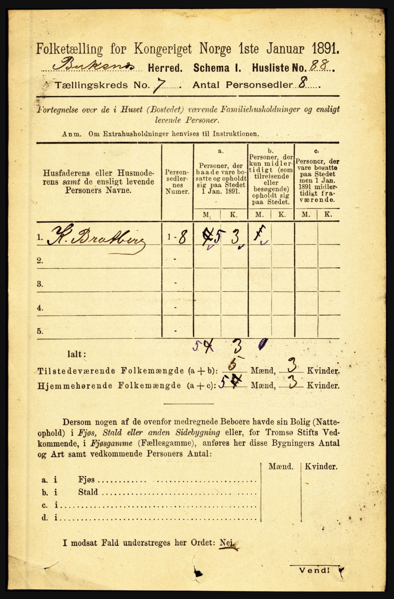 RA, 1891 census for 1860 Buksnes, 1891, p. 4985