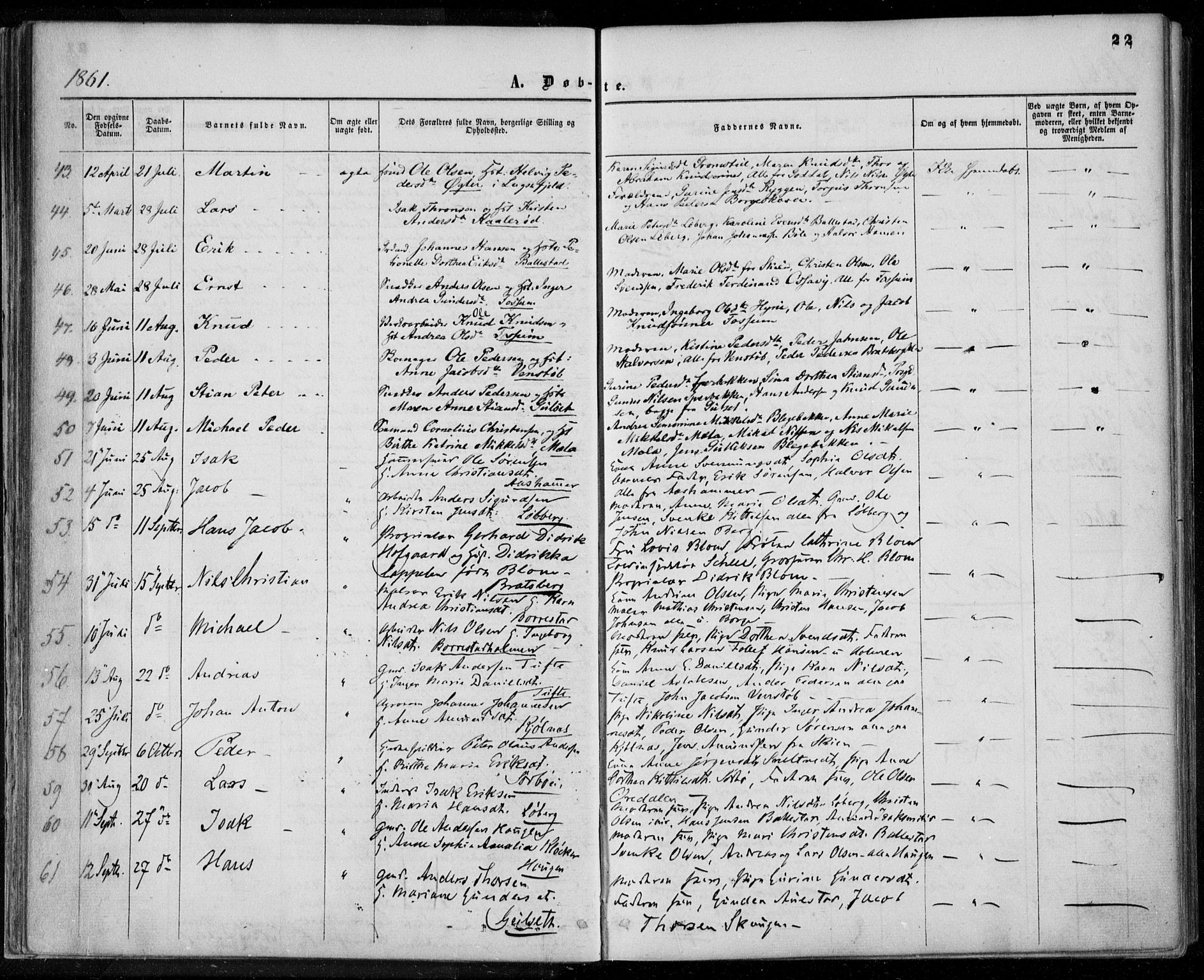 Gjerpen kirkebøker, SAKO/A-265/F/Fa/L0008a: Parish register (official) no. I 8A, 1857-1871, p. 22
