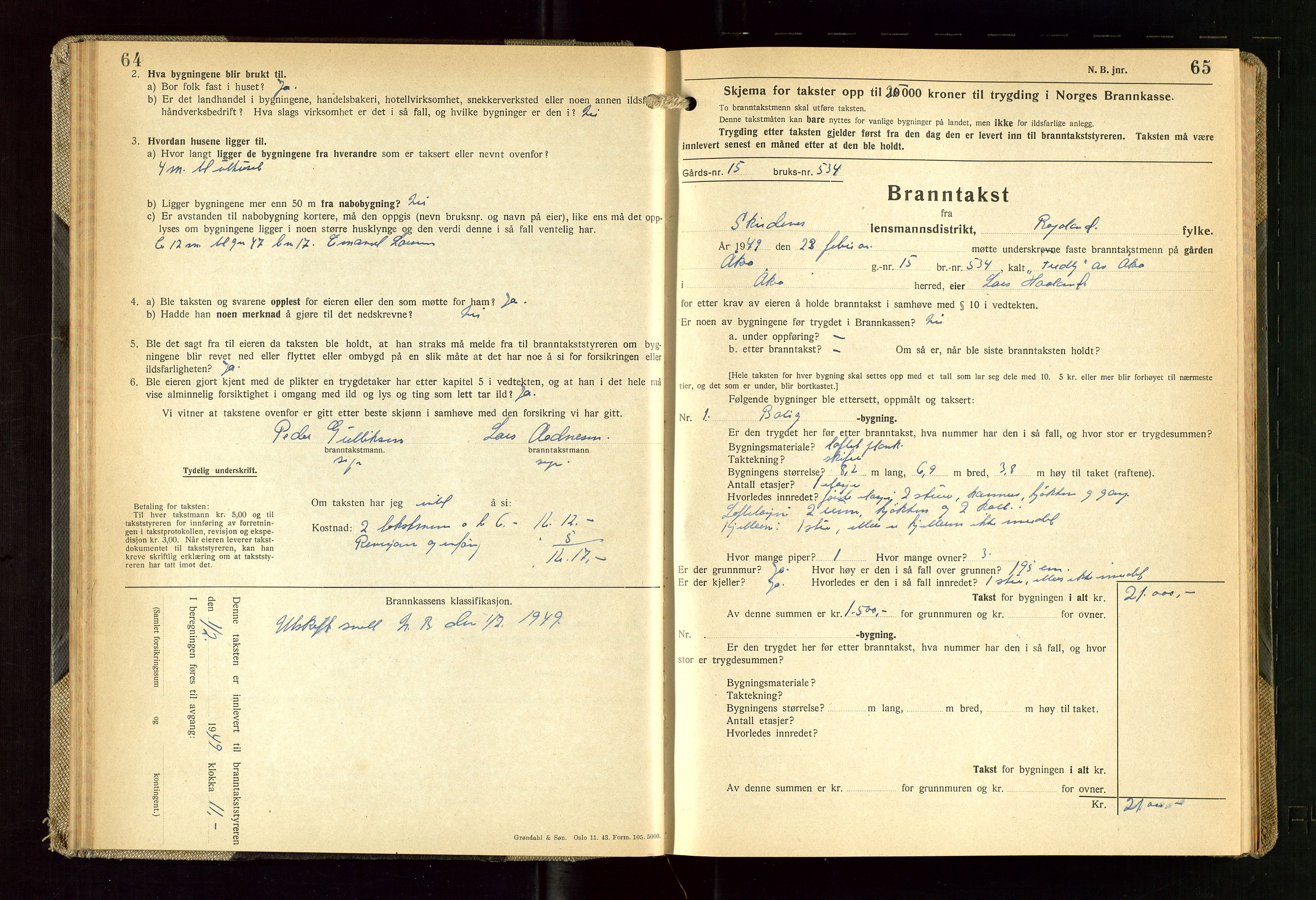 Skudenes lensmannskontor, SAST/A-100444/Gob/L0003: "Brandtakstprotokoll", 1942-1954, p. 64-65