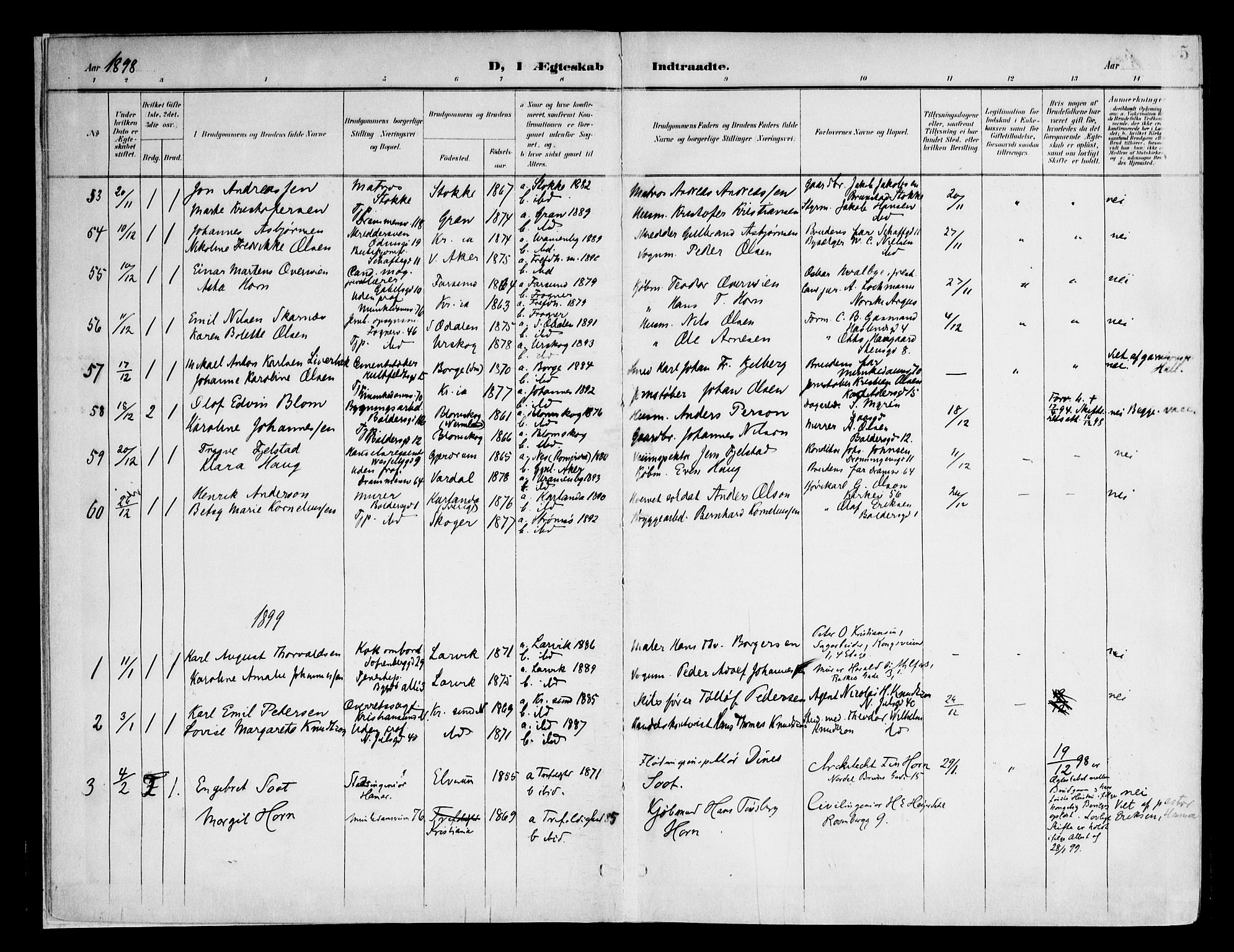 Frogner prestekontor Kirkebøker, AV/SAO-A-10886/F/Fa/L0003: Parish register (official) no. 3, 1898-1917, p. 5