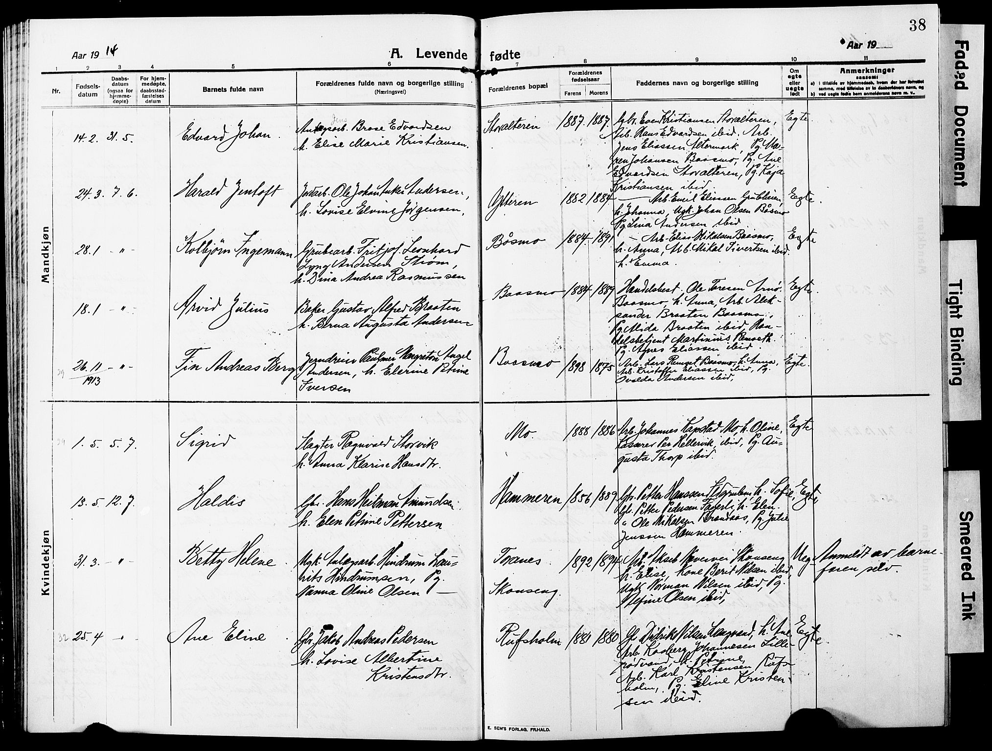 Ministerialprotokoller, klokkerbøker og fødselsregistre - Nordland, AV/SAT-A-1459/827/L0423: Parish register (copy) no. 827C12, 1912-1930, p. 38