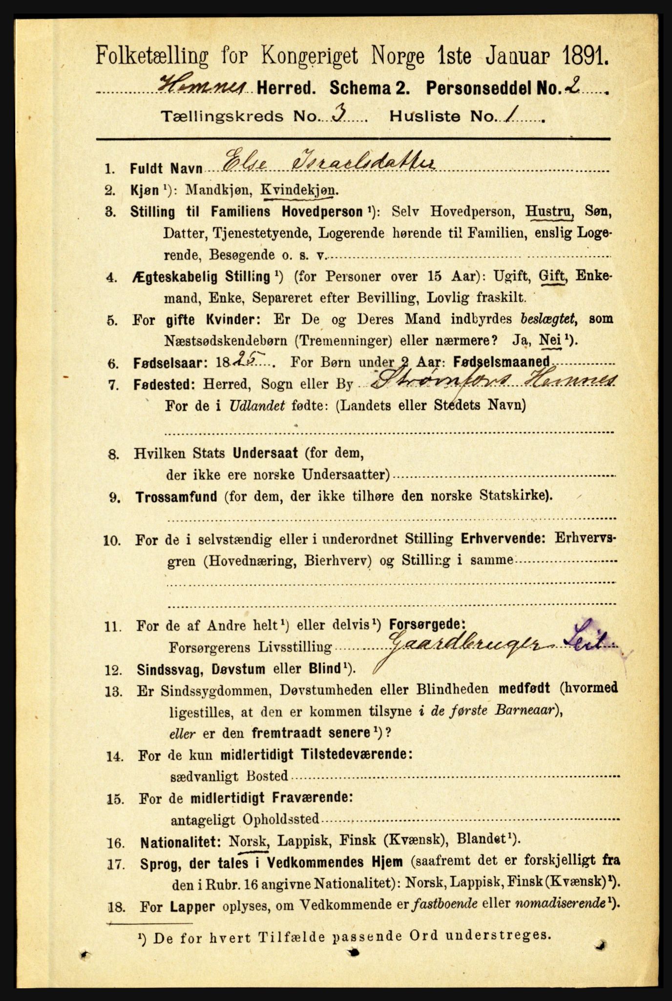 RA, 1891 census for 1832 Hemnes, 1891, p. 1925