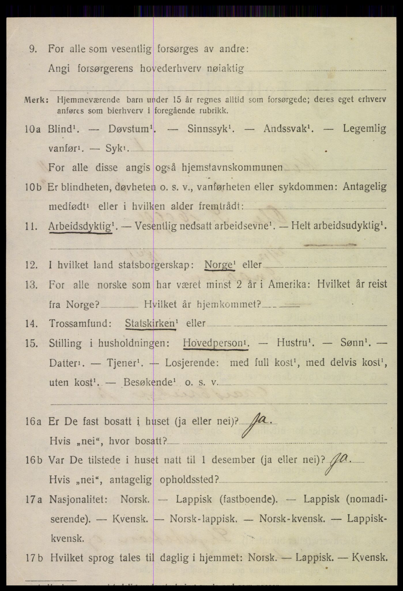 SAT, 1920 census for Kvam, 1920, p. 2712