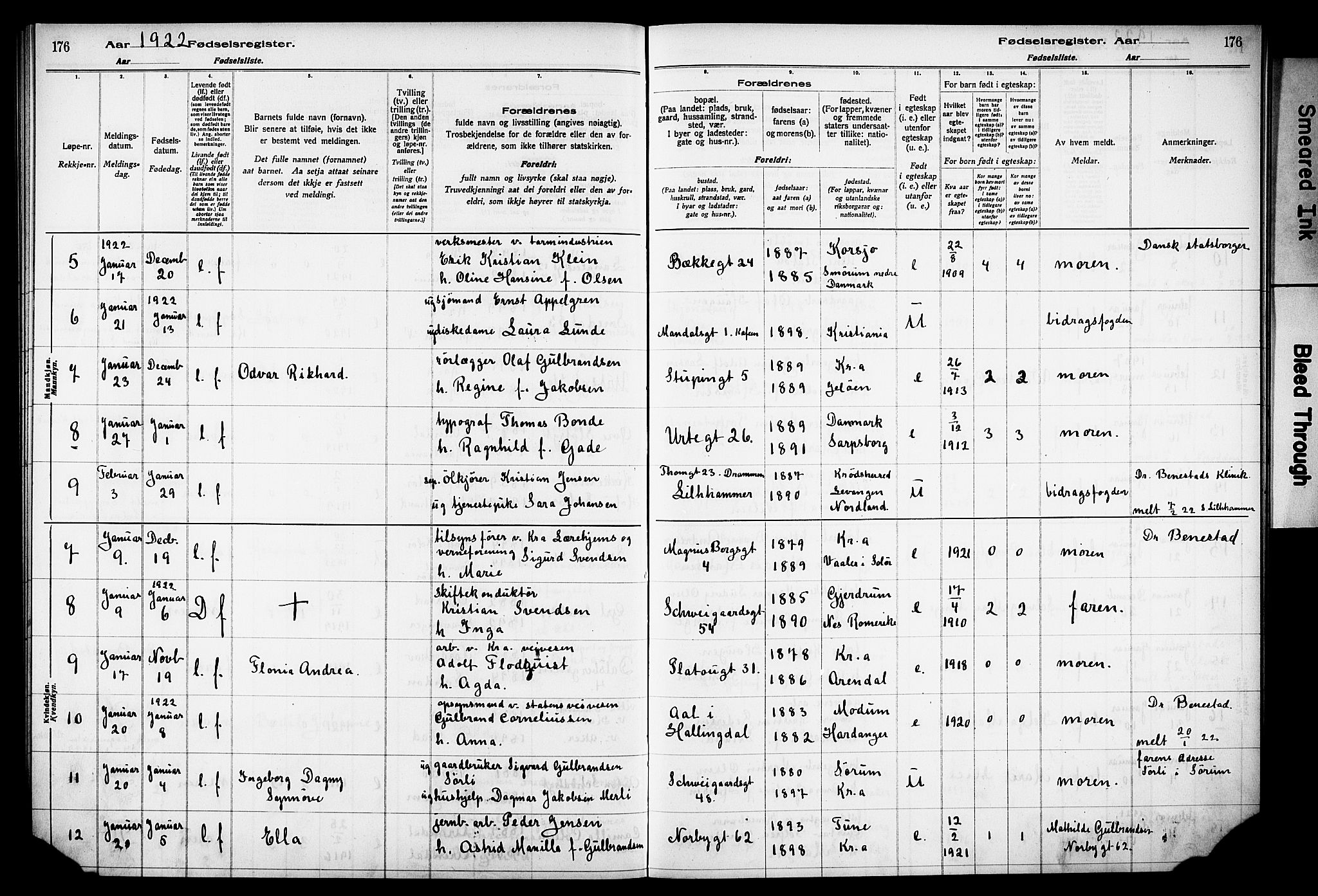 Grønland prestekontor Kirkebøker, SAO/A-10848/J/Ja/L0001: Birth register no. 1, 1916-1922, p. 176