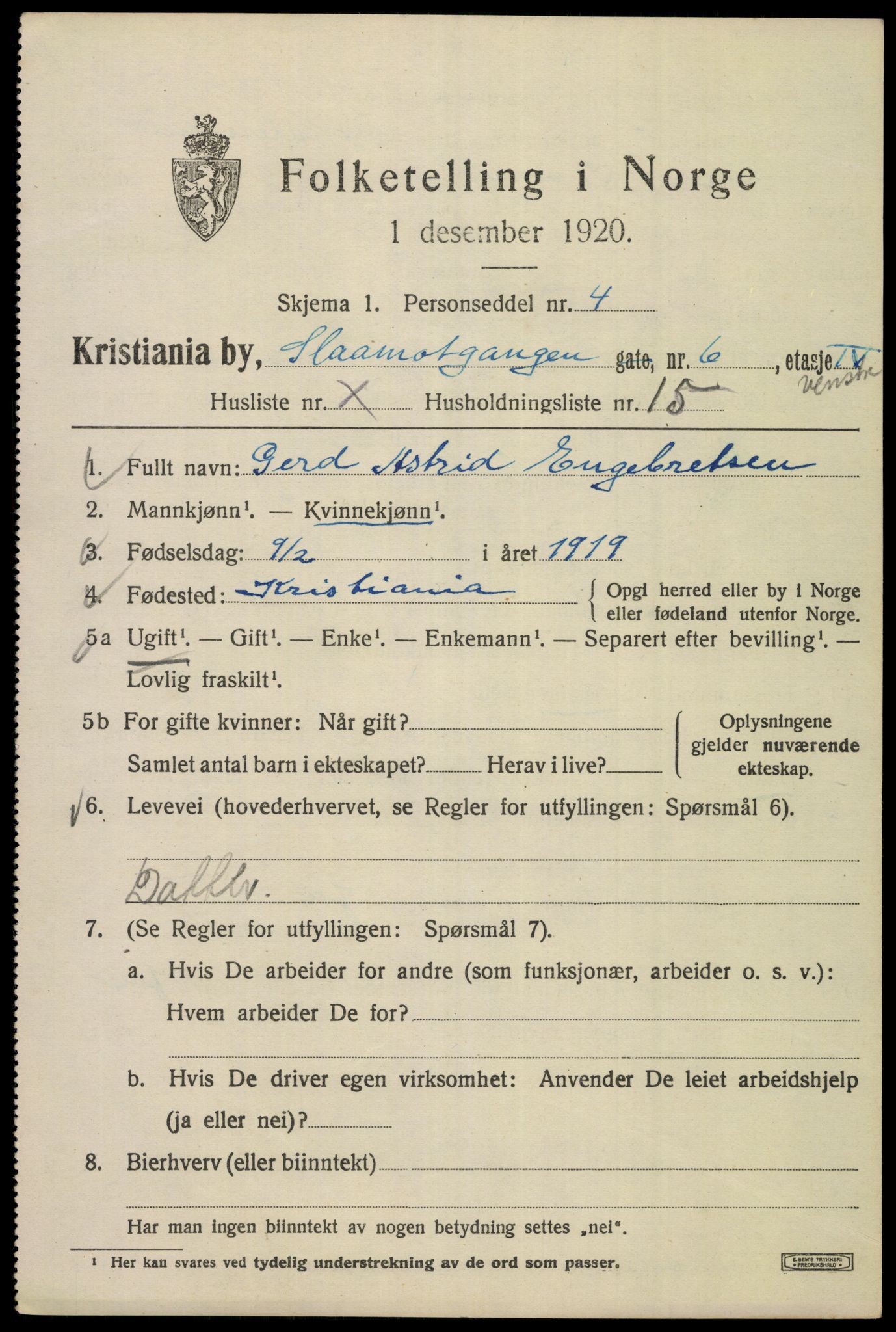 SAO, 1920 census for Kristiania, 1920, p. 517707