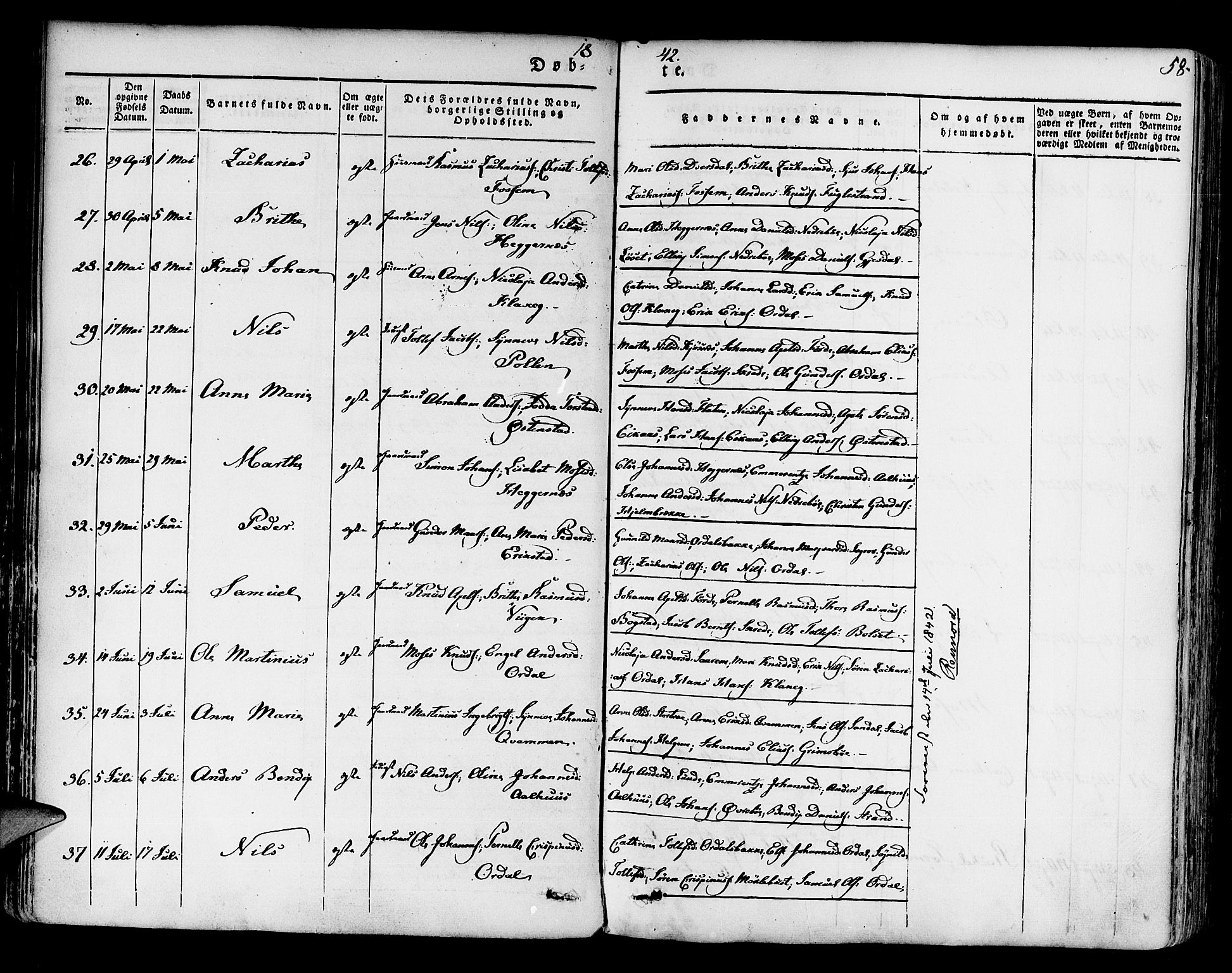 Jølster sokneprestembete, SAB/A-80701/H/Haa/Haaa/L0009: Parish register (official) no. A 9, 1833-1848, p. 58