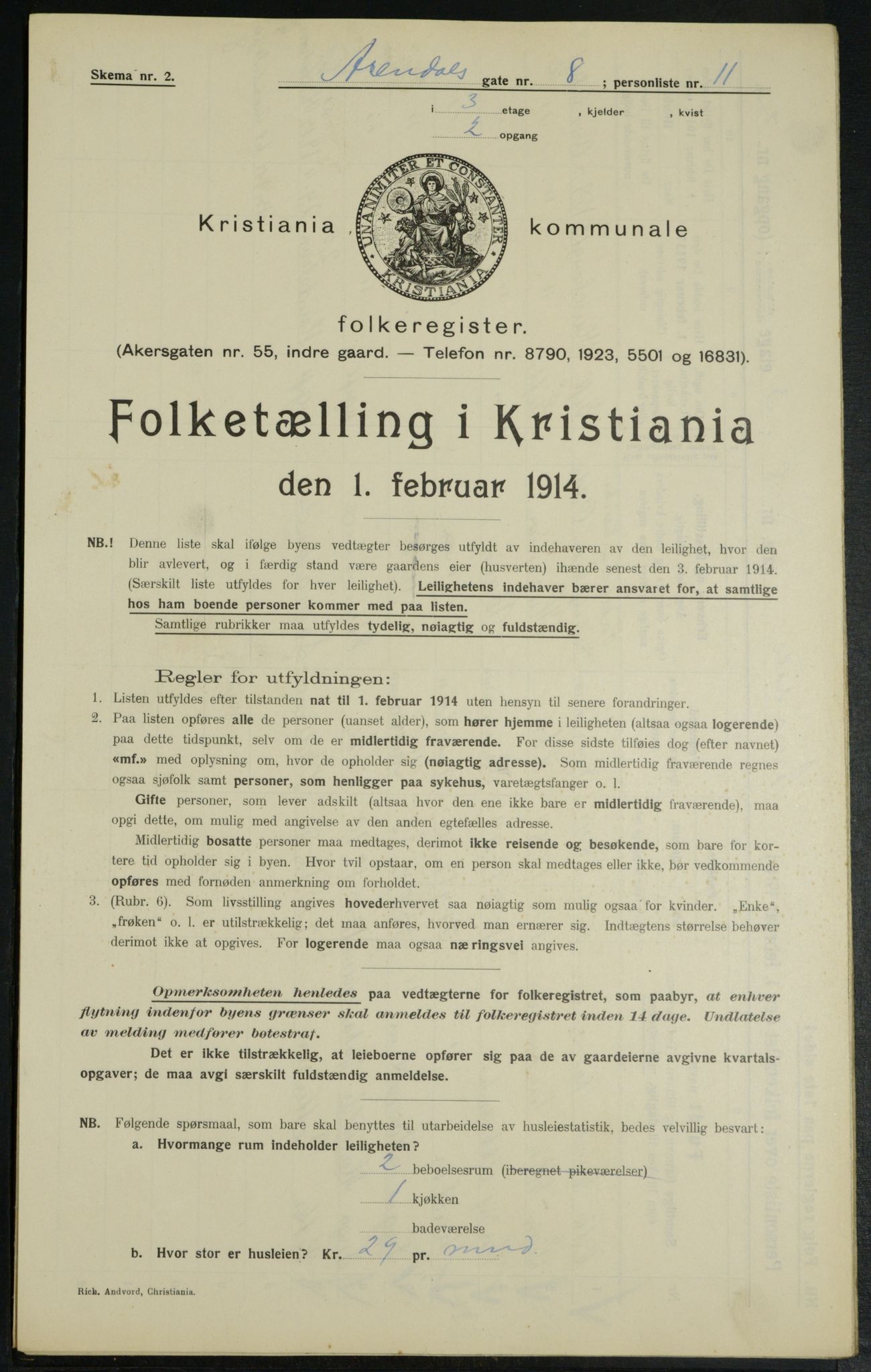 OBA, Municipal Census 1914 for Kristiania, 1914, p. 2044