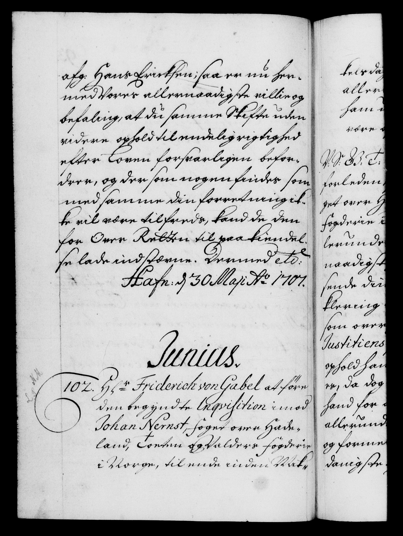 Danske Kanselli 1572-1799, RA/EA-3023/F/Fc/Fca/Fcab/L0018: Norske tegnelser, 1707-1709, p. 93b