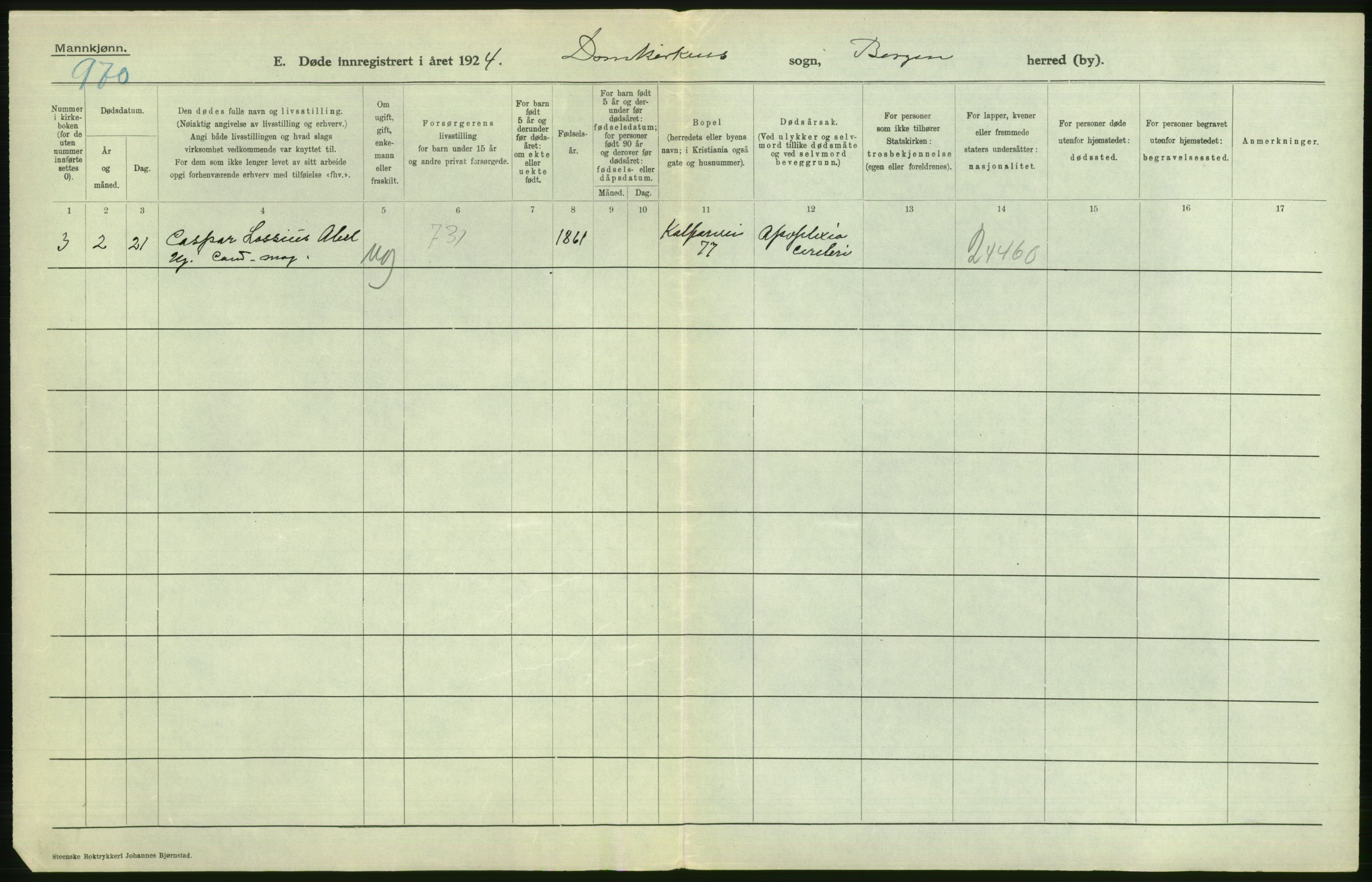 Statistisk sentralbyrå, Sosiodemografiske emner, Befolkning, AV/RA-S-2228/D/Df/Dfc/Dfcd/L0028: Bergen: Gifte, døde., 1924, p. 364