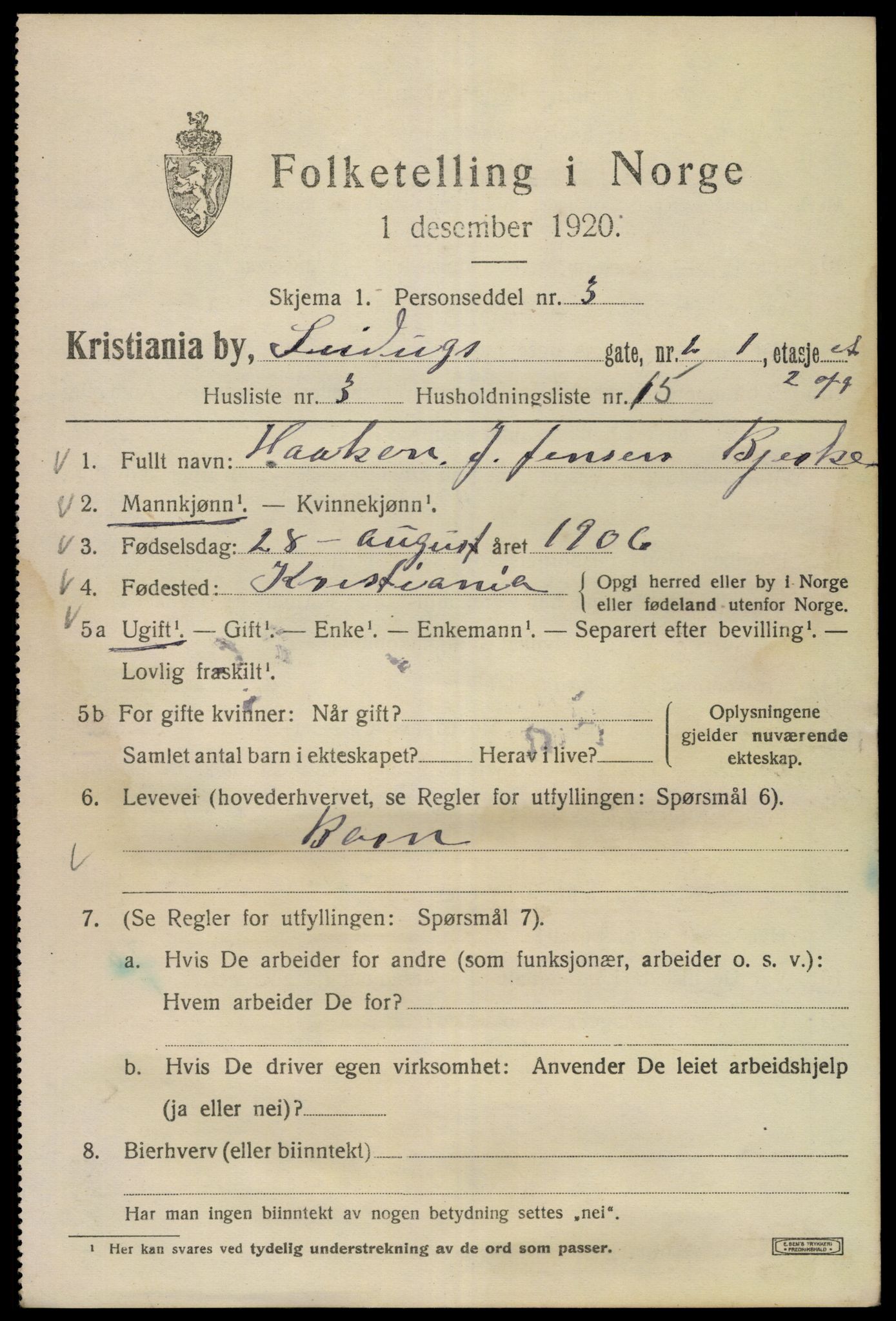 SAO, 1920 census for Kristiania, 1920, p. 505983