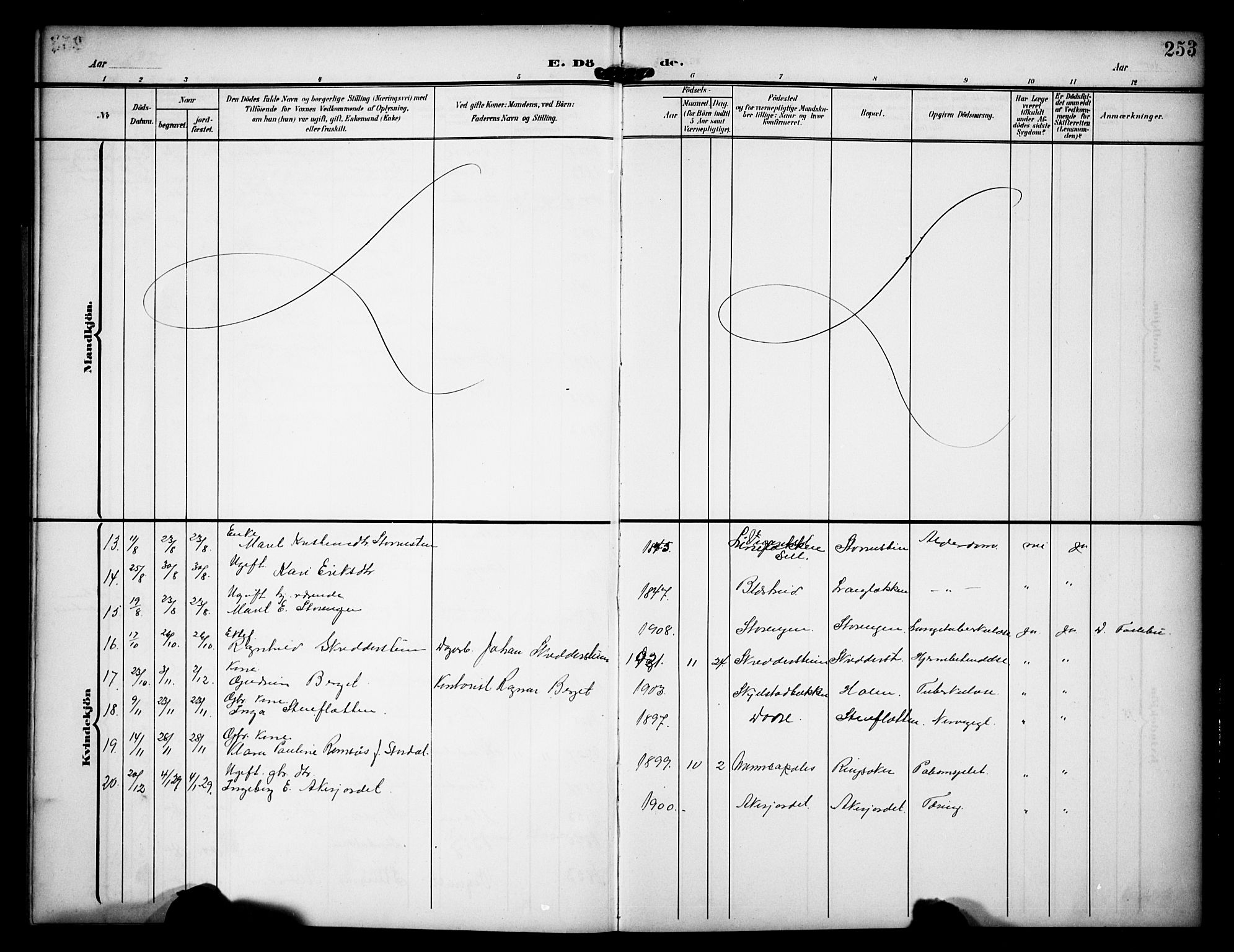 Dovre prestekontor, SAH/PREST-066/H/Ha/Hab/L0003: Parish register (copy) no. 3, 1907-1929, p. 253