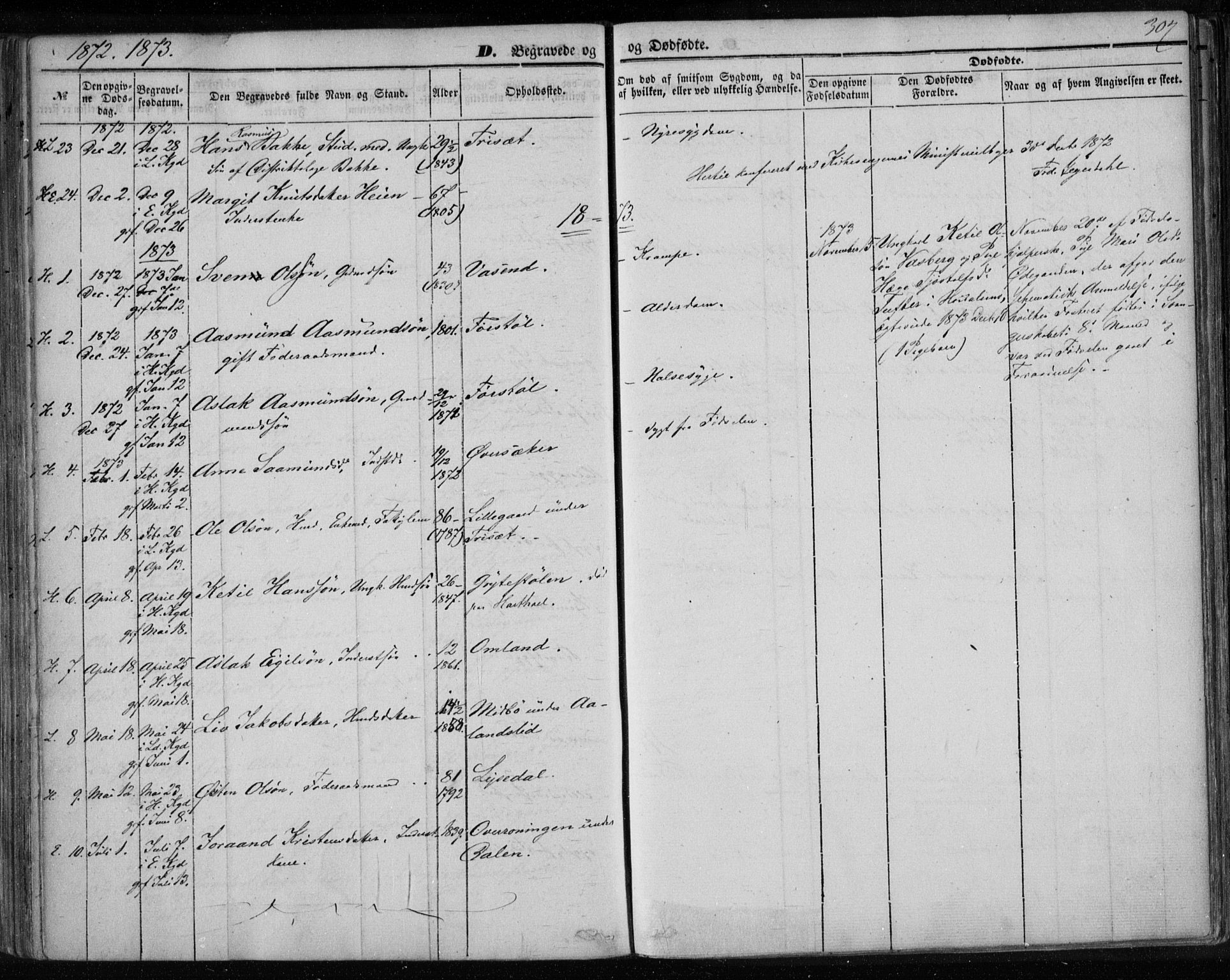 Lårdal kirkebøker, SAKO/A-284/F/Fa/L0006: Parish register (official) no. I 6, 1861-1886, p. 307