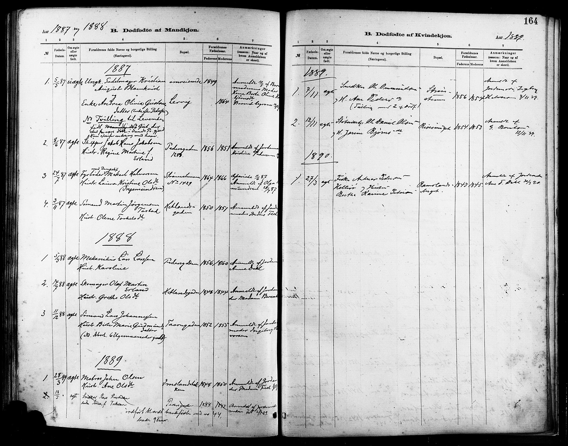 St. Johannes sokneprestkontor, SAST/A-101814/001/30/30BA/L0001: Parish register (official) no. A 1, 1885-1891, p. 164