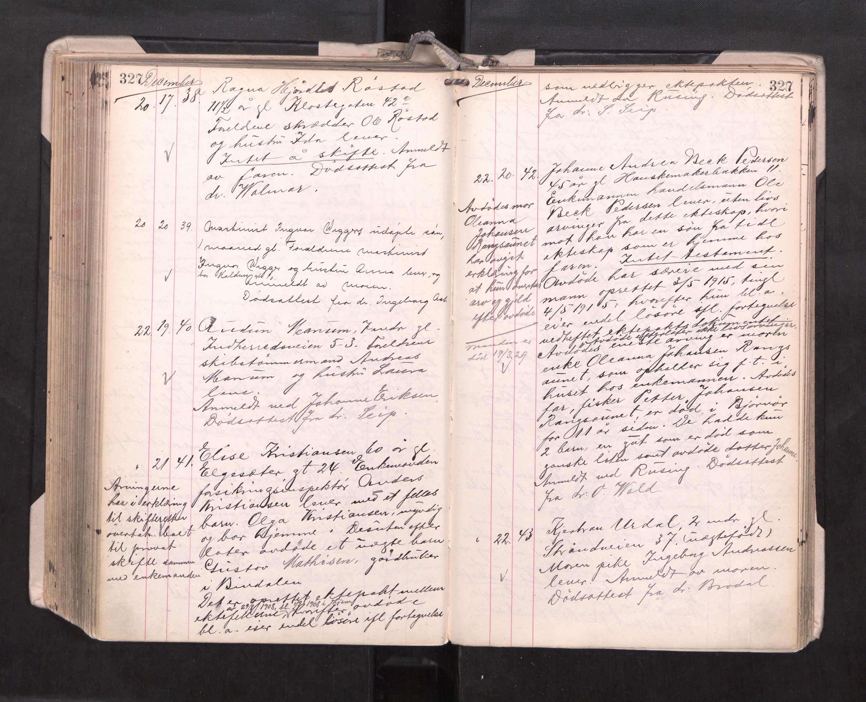 Trondheim byfogd, AV/SAT-A-0003/1/3/3L/L0010: Dødsanmeldelsesprotokoll, 1917-1920, p. 327