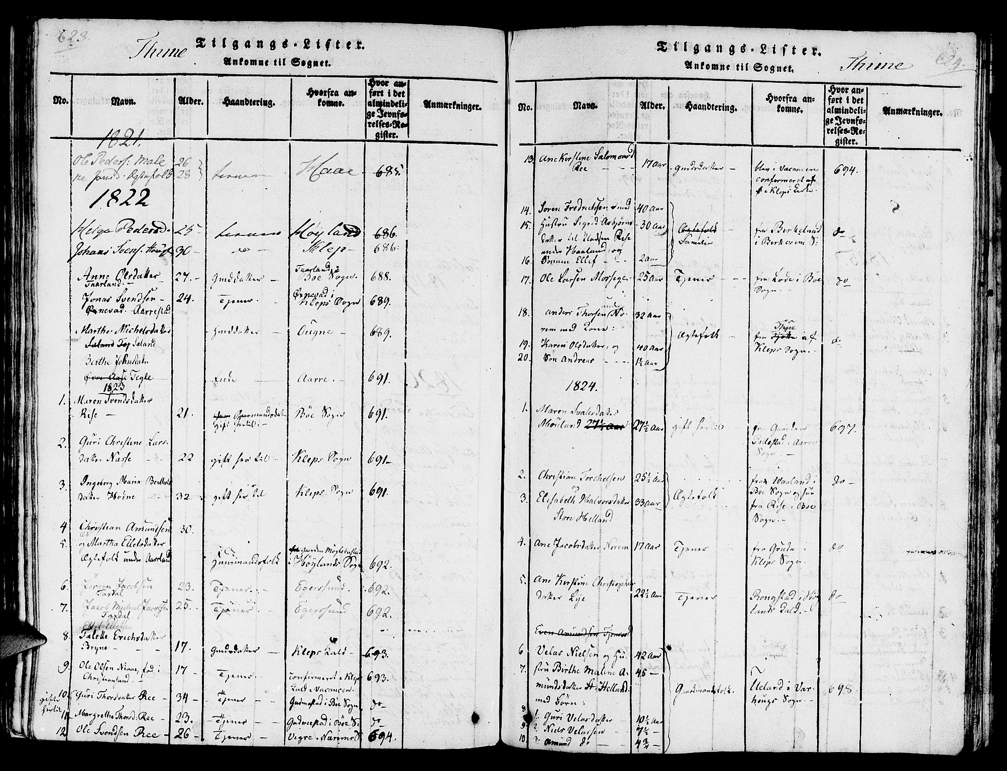 Lye sokneprestkontor, SAST/A-101794/001/30/30BA/L0003: Parish register (official) no. A 3 /1, 1816-1826, p. 623-624